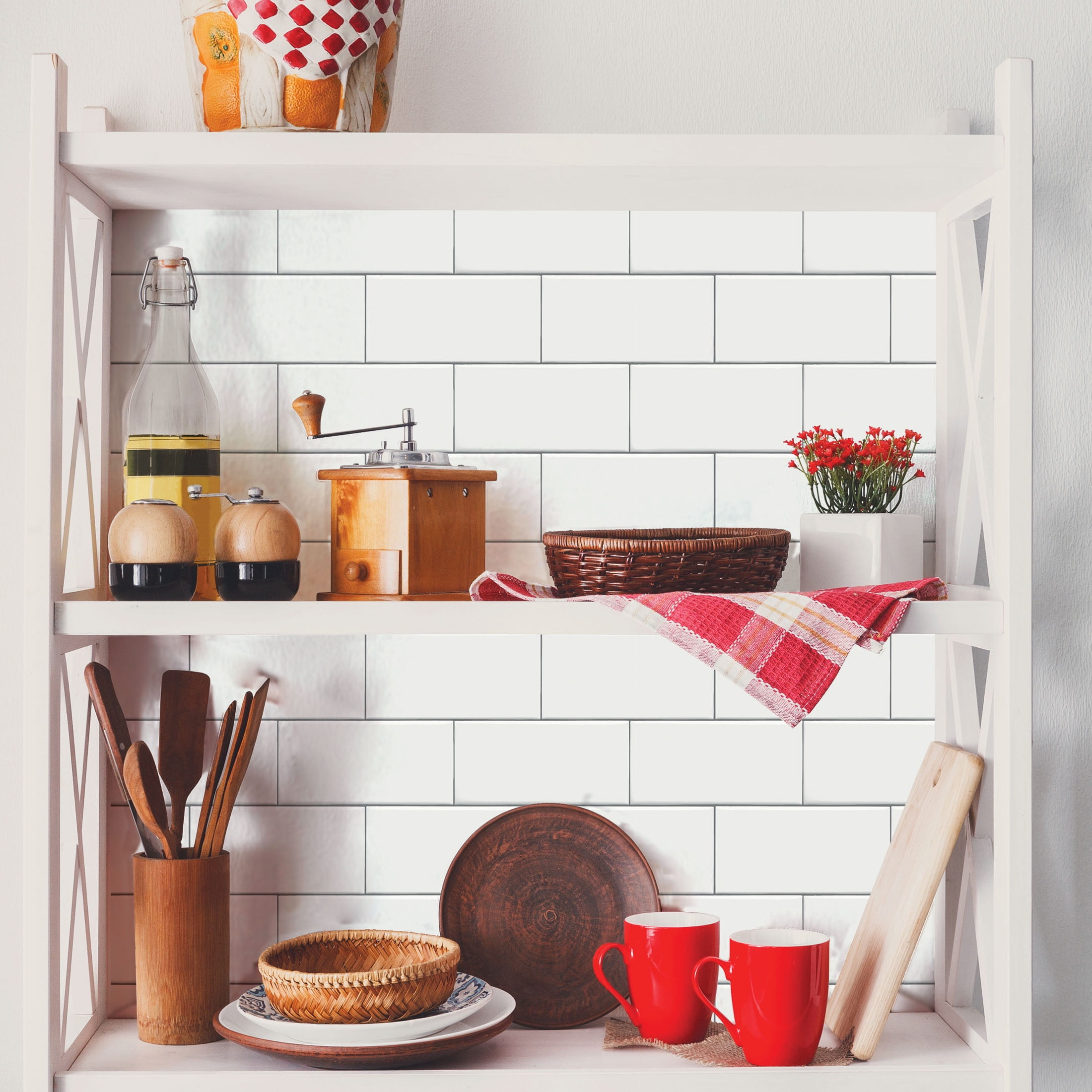 Mainstays White Subway Tile Peel and Stick Wallpaper (White, 13.35 sq ft) 1r0ki