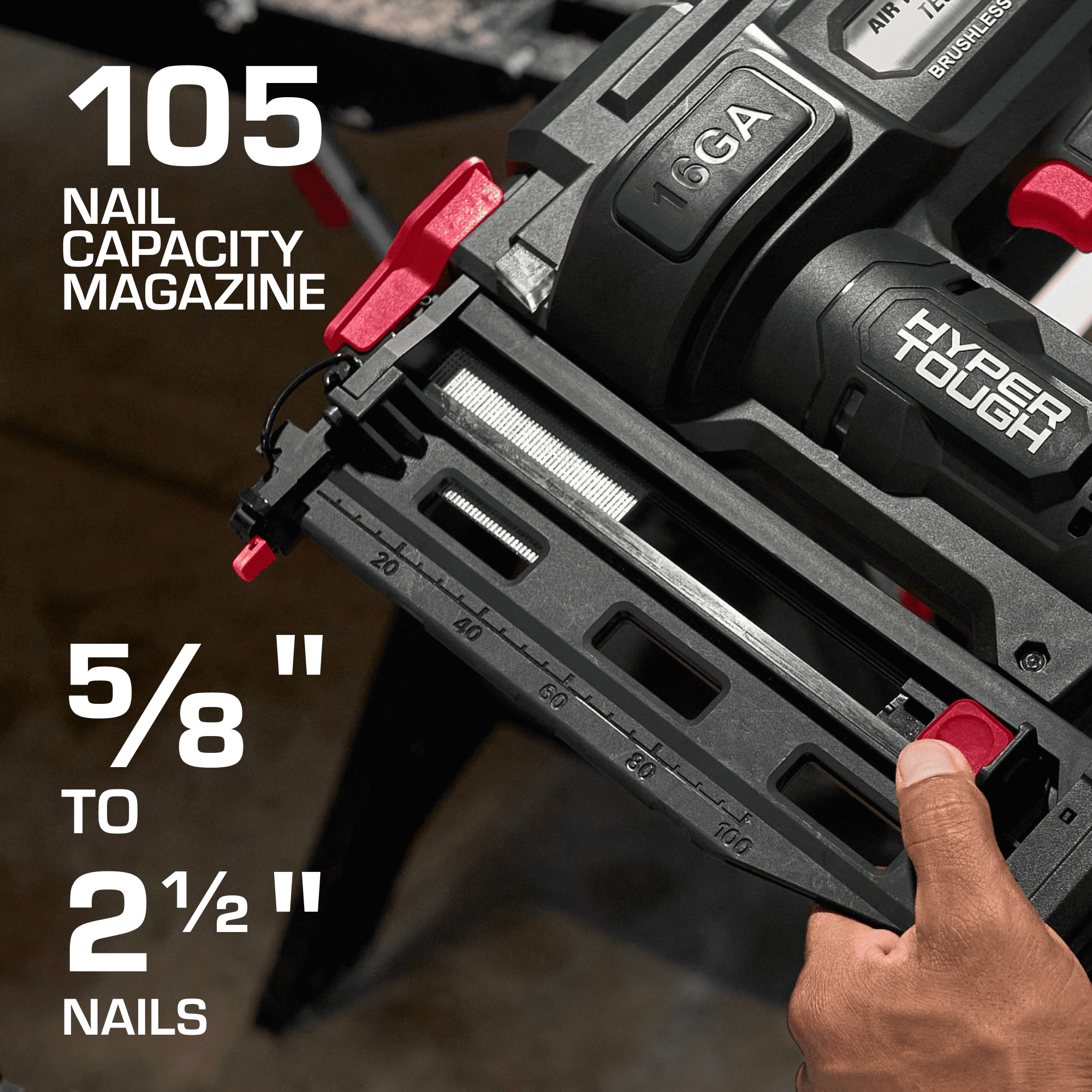 Hyper Tough 20V Brushless Cordless 16-Gauge Finish Nailer Kit (Black, 5/8 to 2-1/2 in) xk8fg