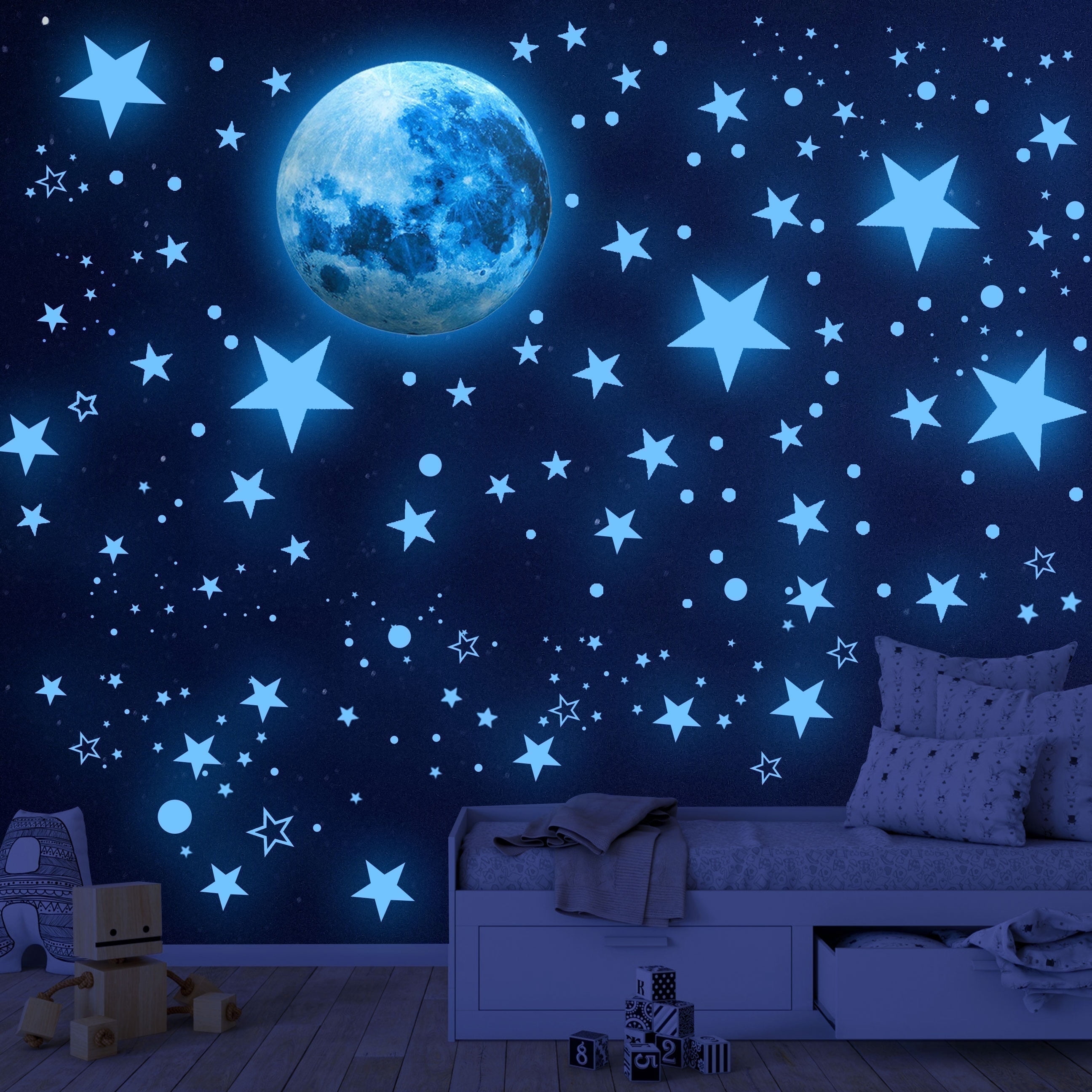 Neasyth Glow in the Dark Stars and Moon Wall Decals for Ceiling (Sky Blue, 1108 Pieces) ve7uy
