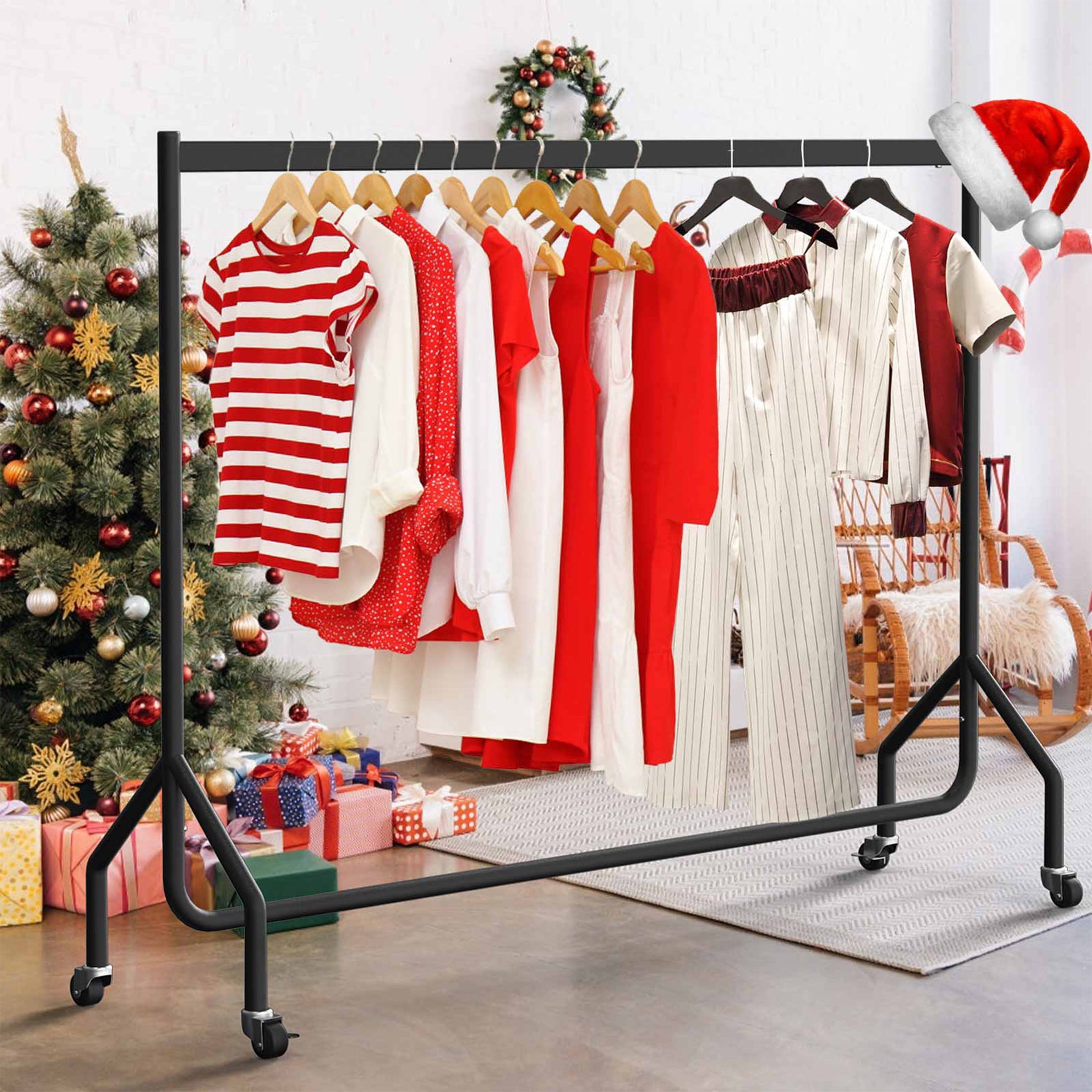Nefoso Heavy Duty Rolling Garment Rack, Commercial Grade Clothing Organizer with Wheels (Black, 60 in L x 18.4 in W x 60 in H) 69qzk