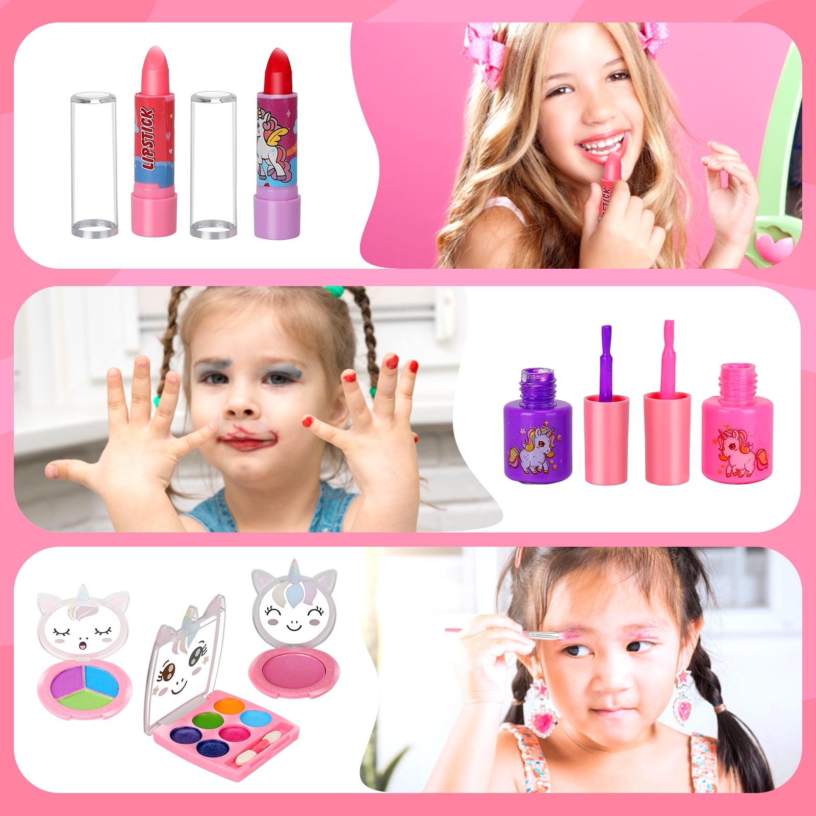 Sendida Washable Kids Makeup Set for Pretend Play and Dress Up (Pink, 26 Piece Set) owi93
