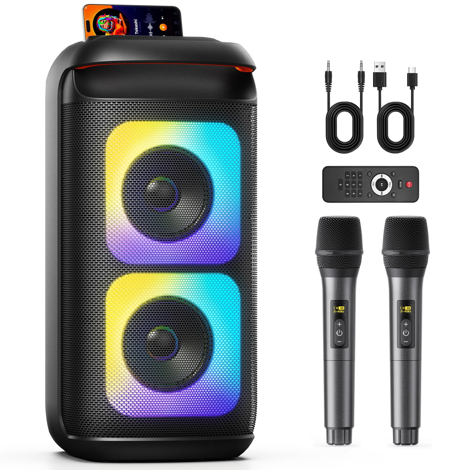 JYX Portable Bluetooth Party Speaker System with Dual Microphones and Remote Control (Black, 40W) yj1lj