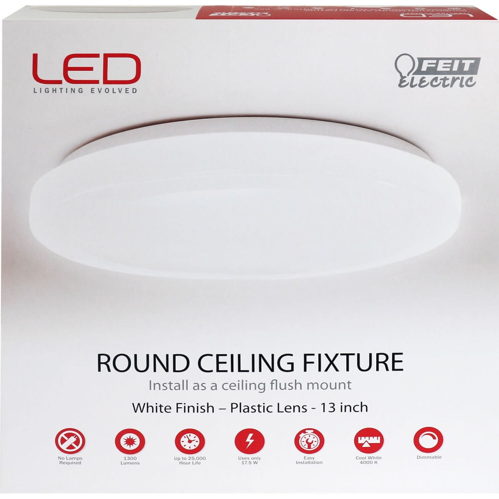 Feit Electric LED Ceiling Light Fixture, Energy Efficient Flush Mount Lighting (White, 13 in x 13 in x 3.8 in) 4d5ac