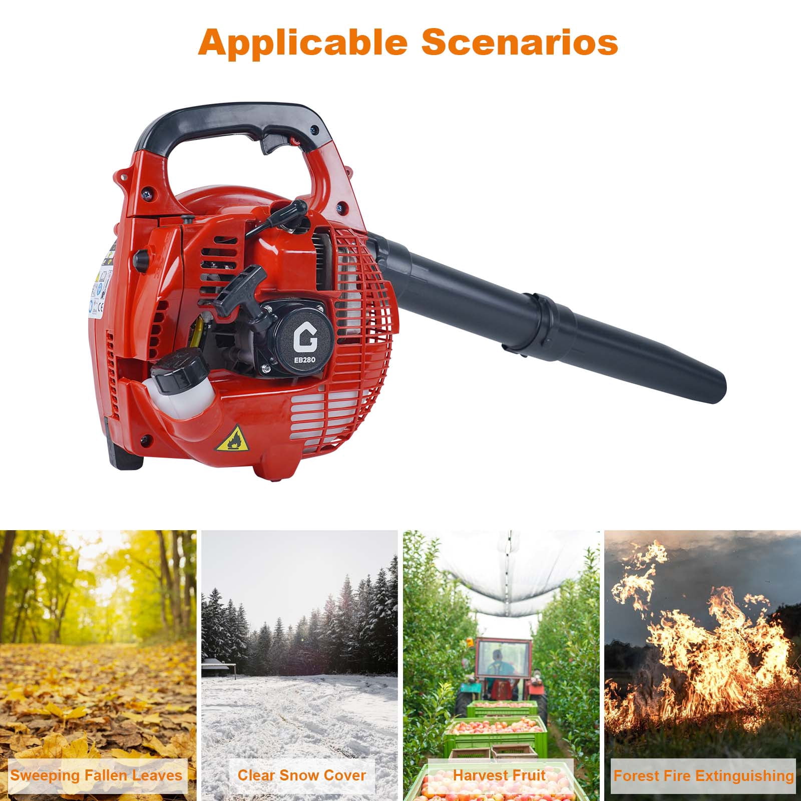 WildBreak Handheld Gas Leaf Blower, Powerful 28cc Engine, 490 CFM Air Volume, 180 mph Air Speed (Red) h5q2p