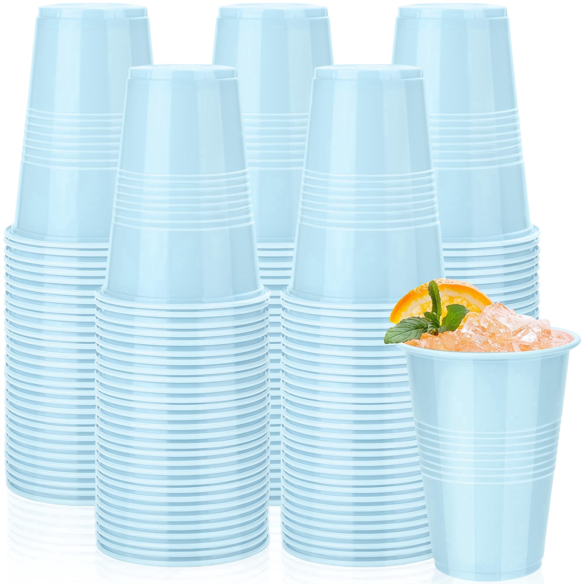 TURSTIN Disposable Plastic Party Cups, Sturdy Drinkware for Weddings and Birthdays (Light Blue, 50 Pack, 16 oz) ygphx