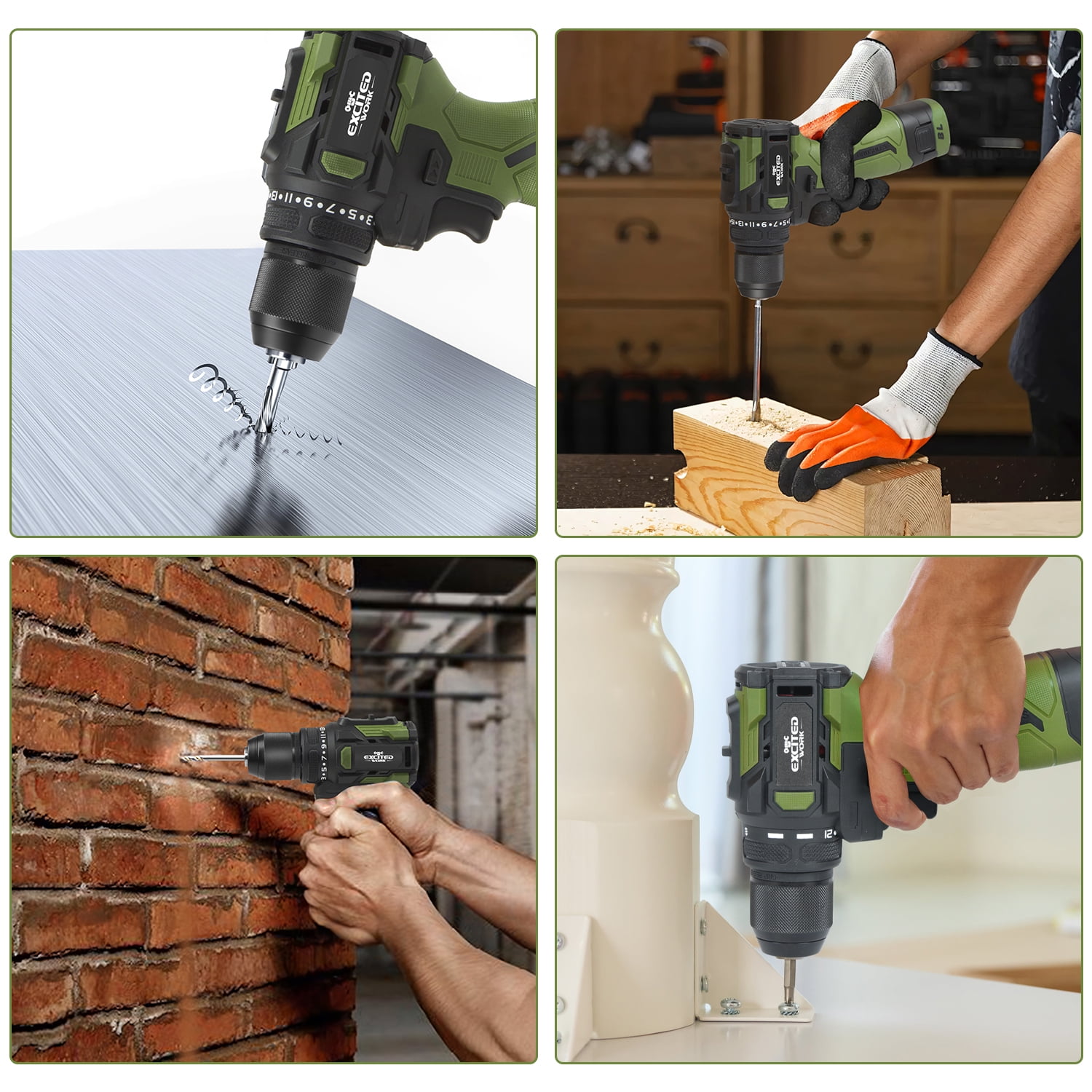 EXCITED WORK Brushless Cordless Drill and Impact Driver Combo Kit (17V, 2-Piece Set) 12otx