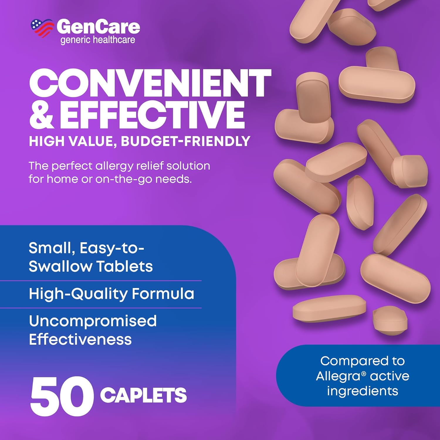 GenCare Allergy Relief Fexofenadine HCl 180 mg Non-Drowsy Antihistamine (50 Tablets) 0uopp