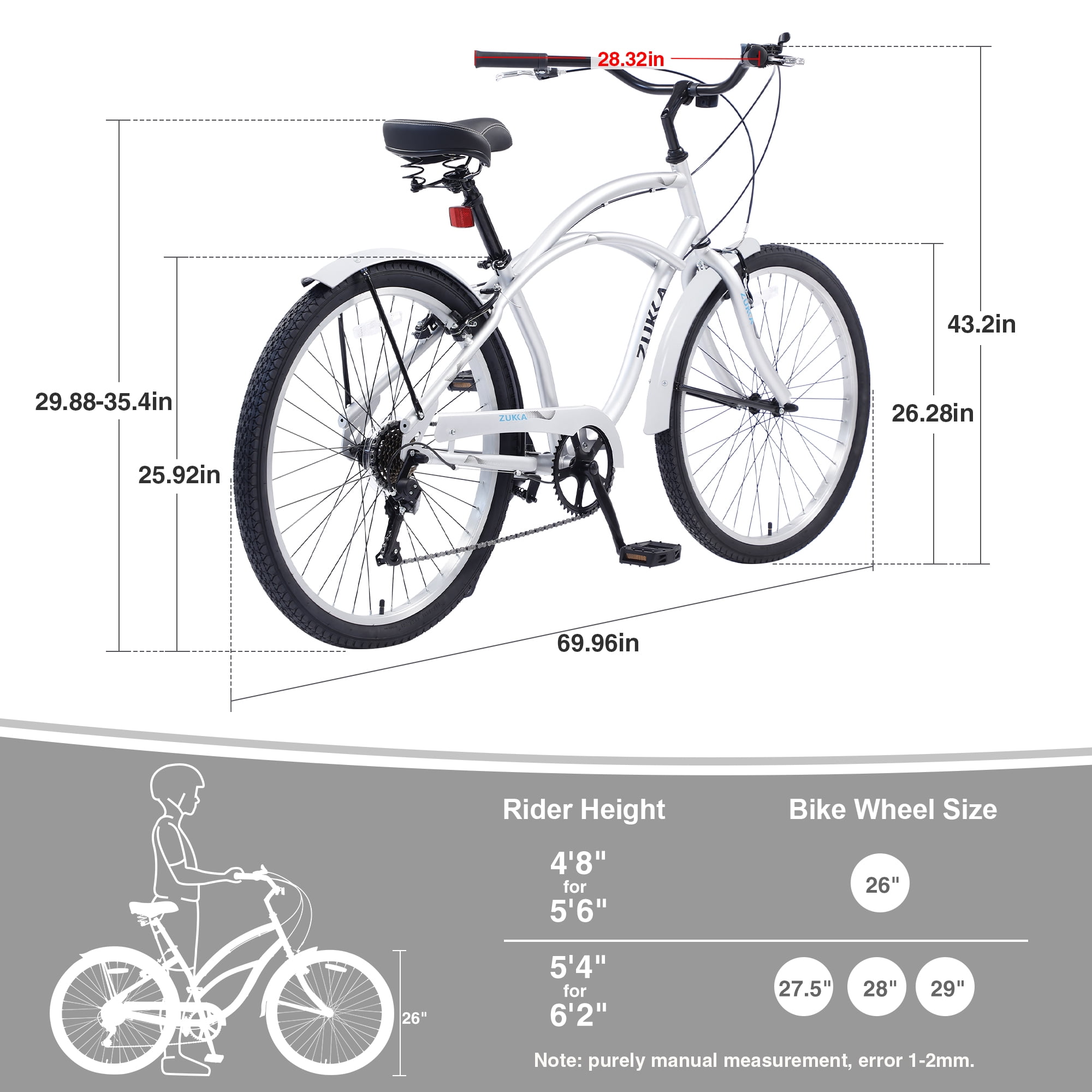TheEshow Men's Beach Cruiser Bike, 7-Speed Commuter Bicycle, Durable Steel Frame (Silver, 26 in) hagv7