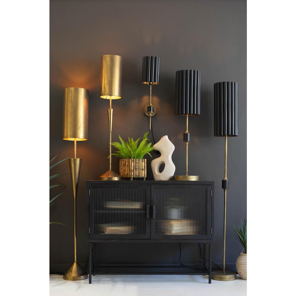 Kalalou Antique Gold Floor Lamp with Fluted Black Metal Shade (60 in) eka2u
