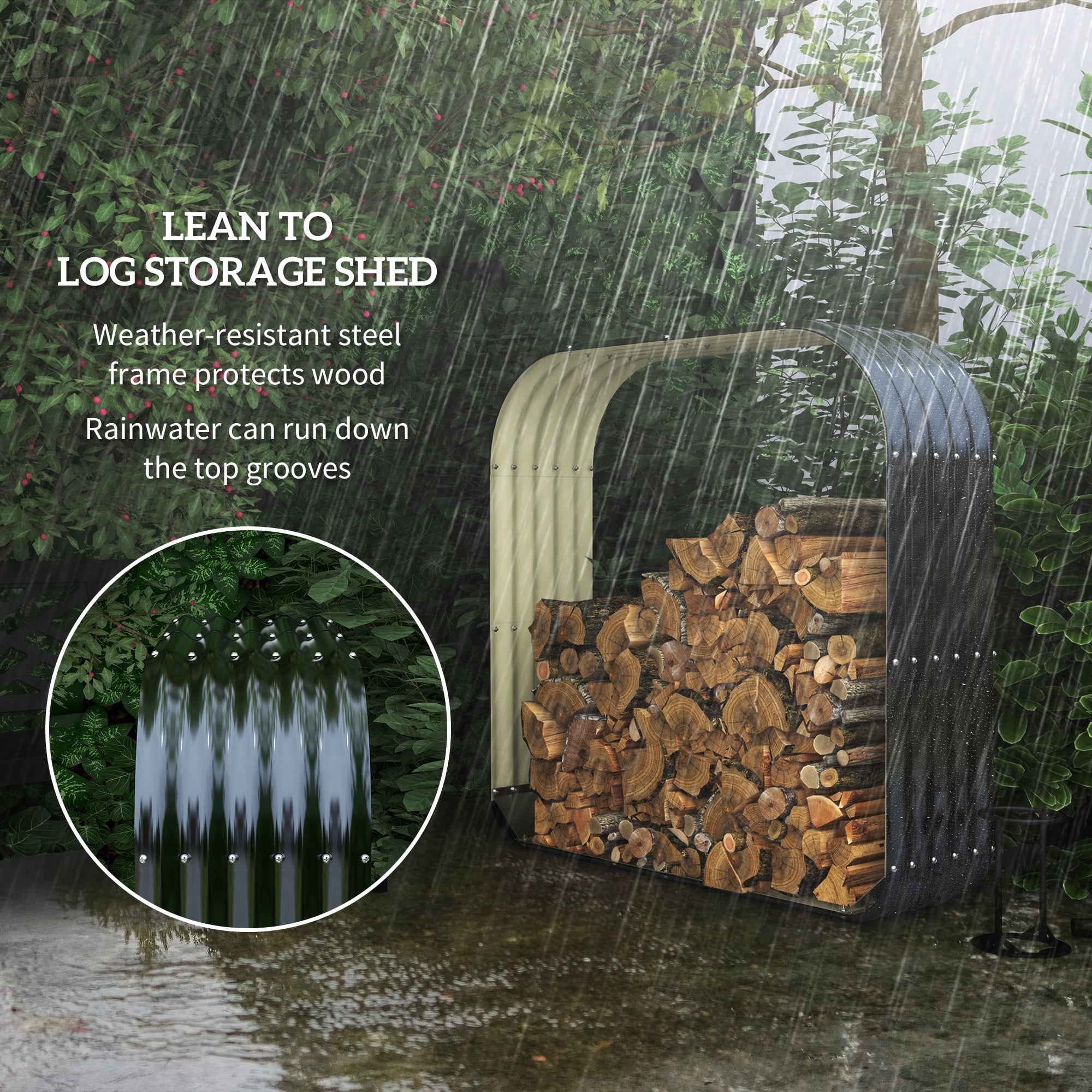 Outsunny Galvanized Steel Firewood Shed, Outdoor Log Storage Rack with Protective Rubberized Edges (Dark Gray, 57.1 in x 16.9 in x 57.1 in) ylzyj