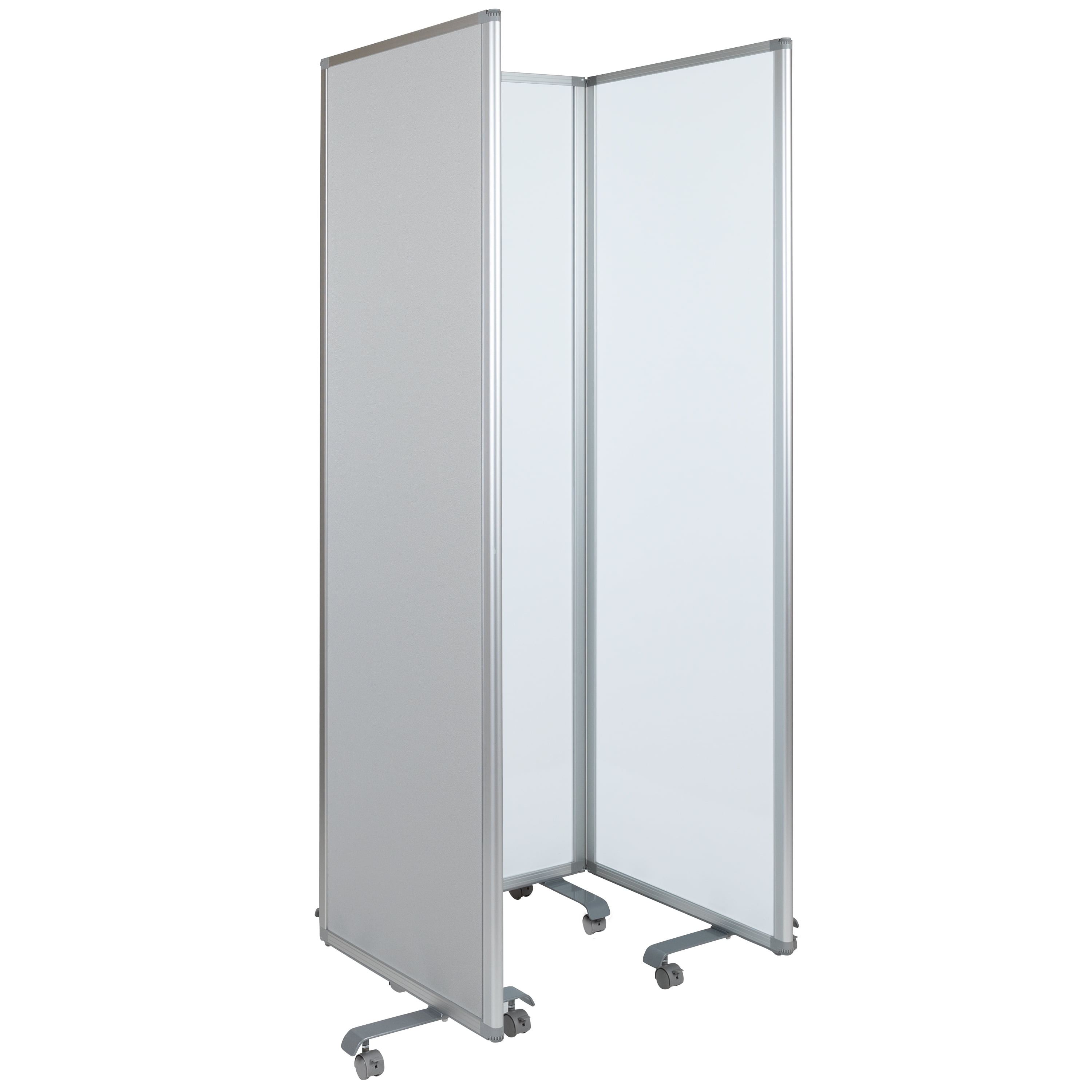 BizChair Mobile Magnetic Whiteboard and Fabric Room Divider (White, 72 in H x 24 in W, 3 Sections) v499p