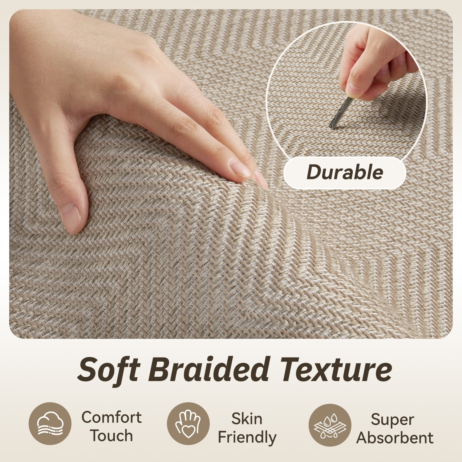 FEELHOME Indoor Door Mat Non-Slip Rubber Backing Low-Profile Dirt Trapper Entryway Rug (Beige, 17 in x 30 in) 3qn2t