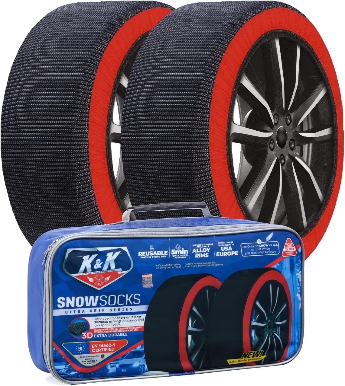 KNK Boutique Snow Socks Pro Series Tire Traction Device (Medium) 6xidb