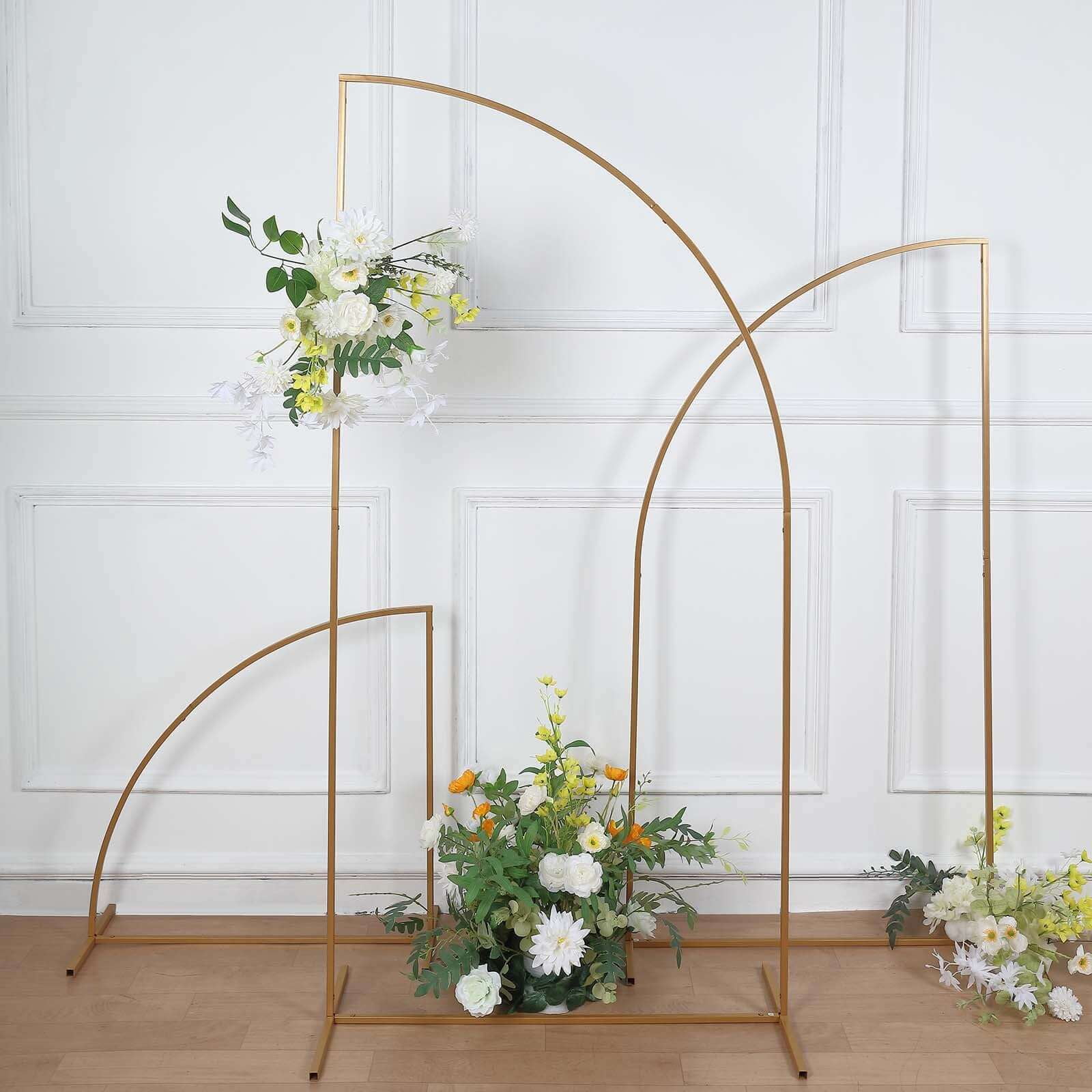 Efavormart Half Moon Wedding Arch Backdrop Stand, Metal Floral Frame Arbor Display (Gold, 3ft W x 6ft H) 1z54g
