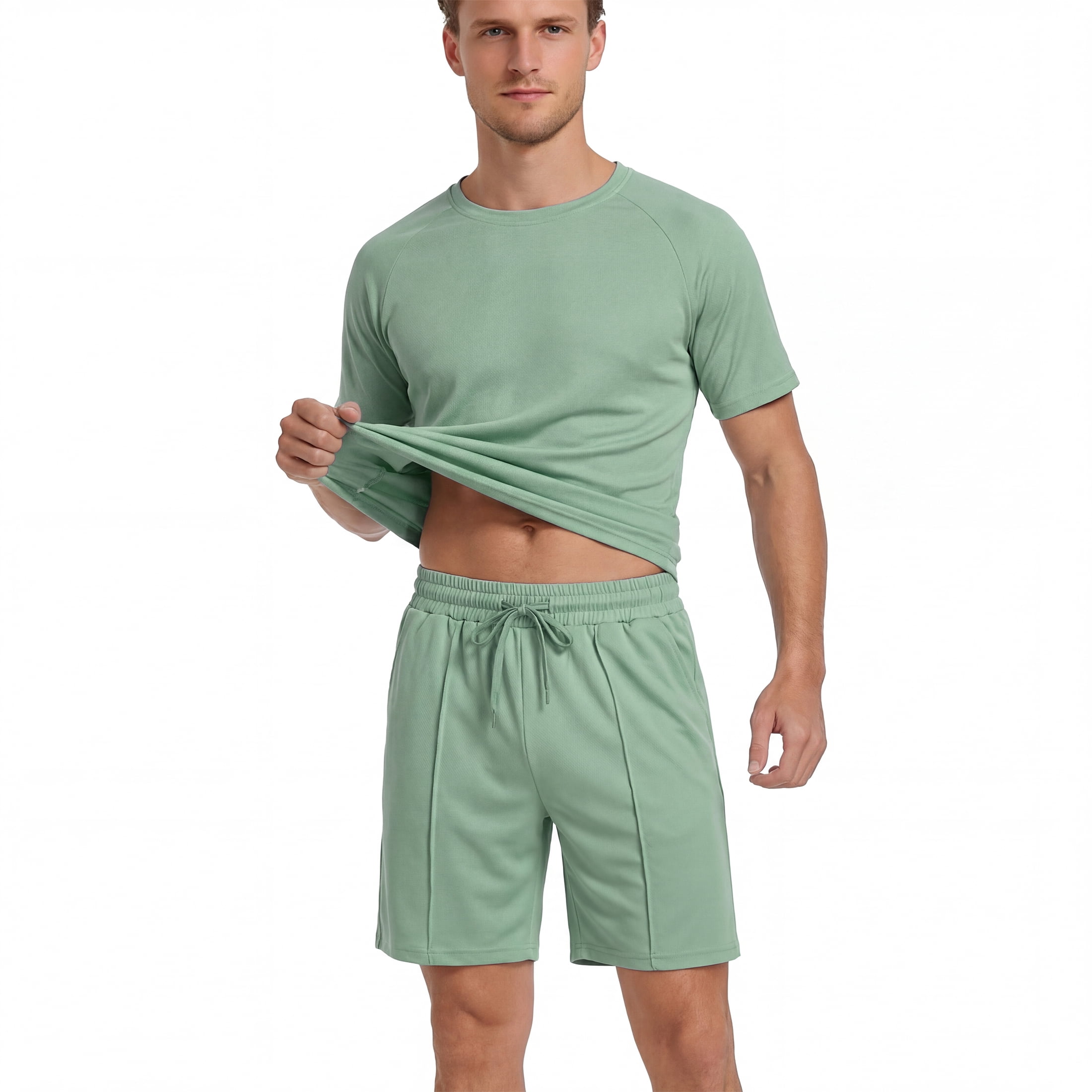 GINGTTO Men's 2 Piece Summer Athletic Workout Set (Green, XL) 6an8a