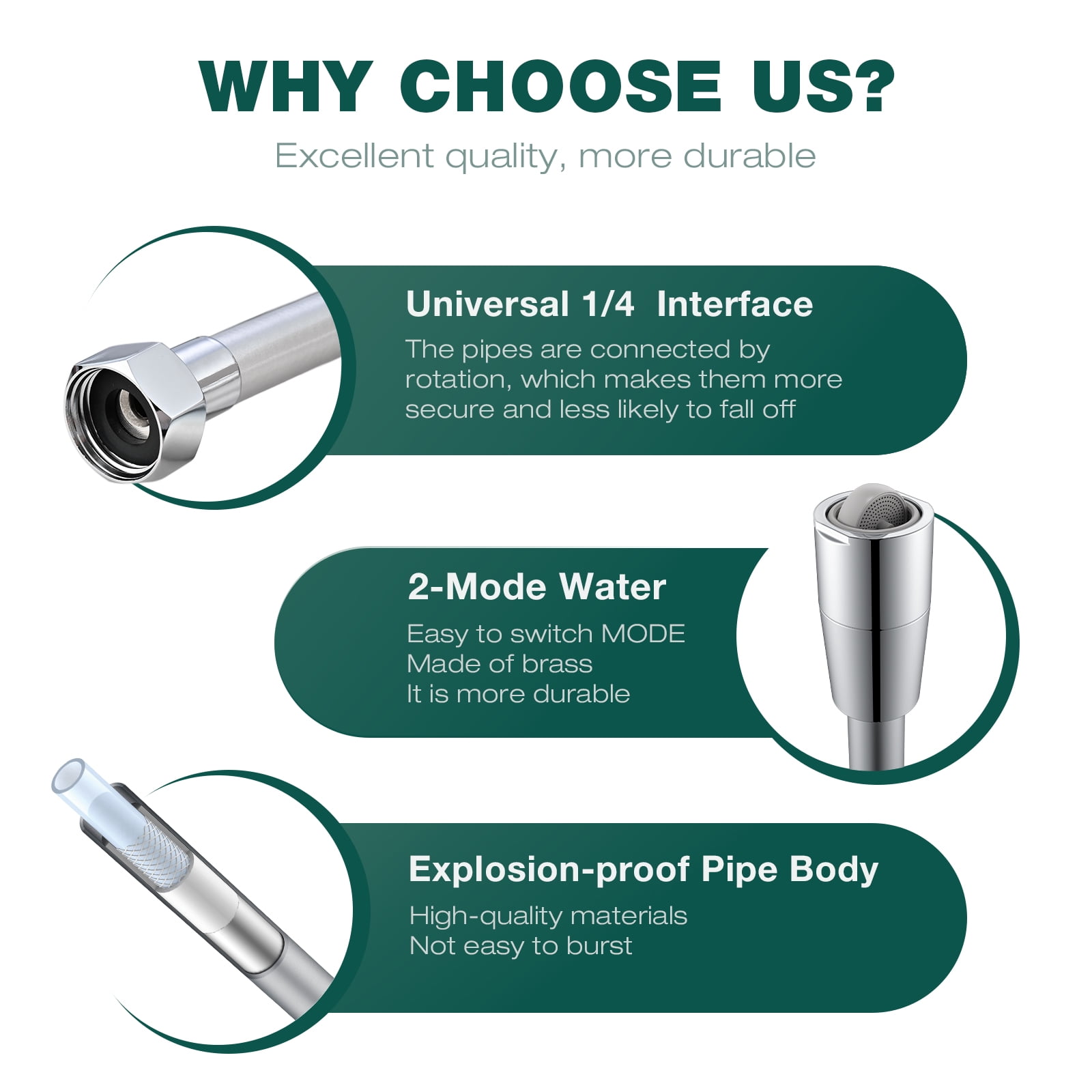 JASYA Shower Hand Hose with 2-Mode Bidet Nozzle, Flexible PVC Replacement Hose (Silver, 6 ft) vea66