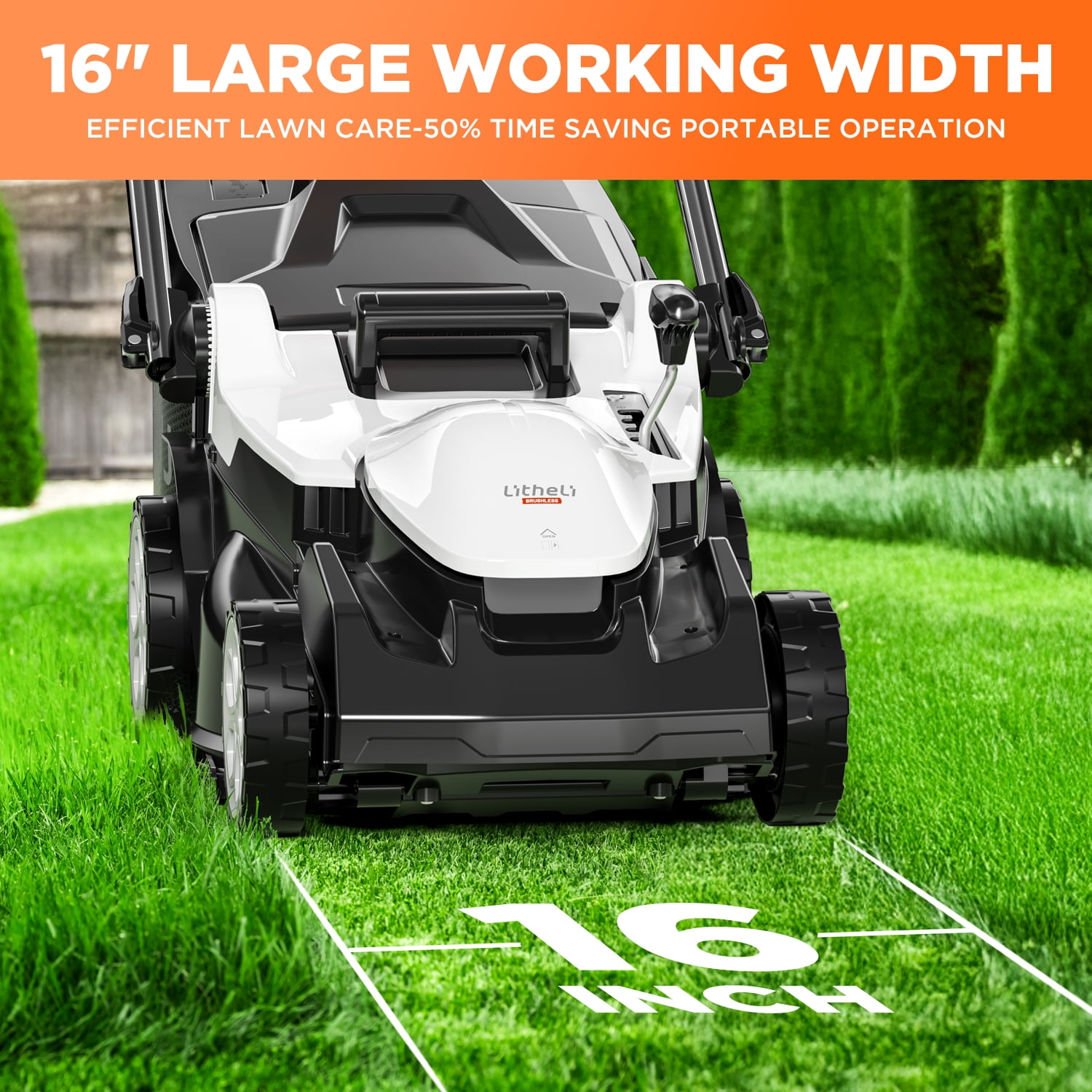 Litheli Cordless Electric Lawn Mower, Brushless Motor with 6-Position Height Adjustment (16 in, 2 x 20V 4.0Ah Batteries) 4j00b