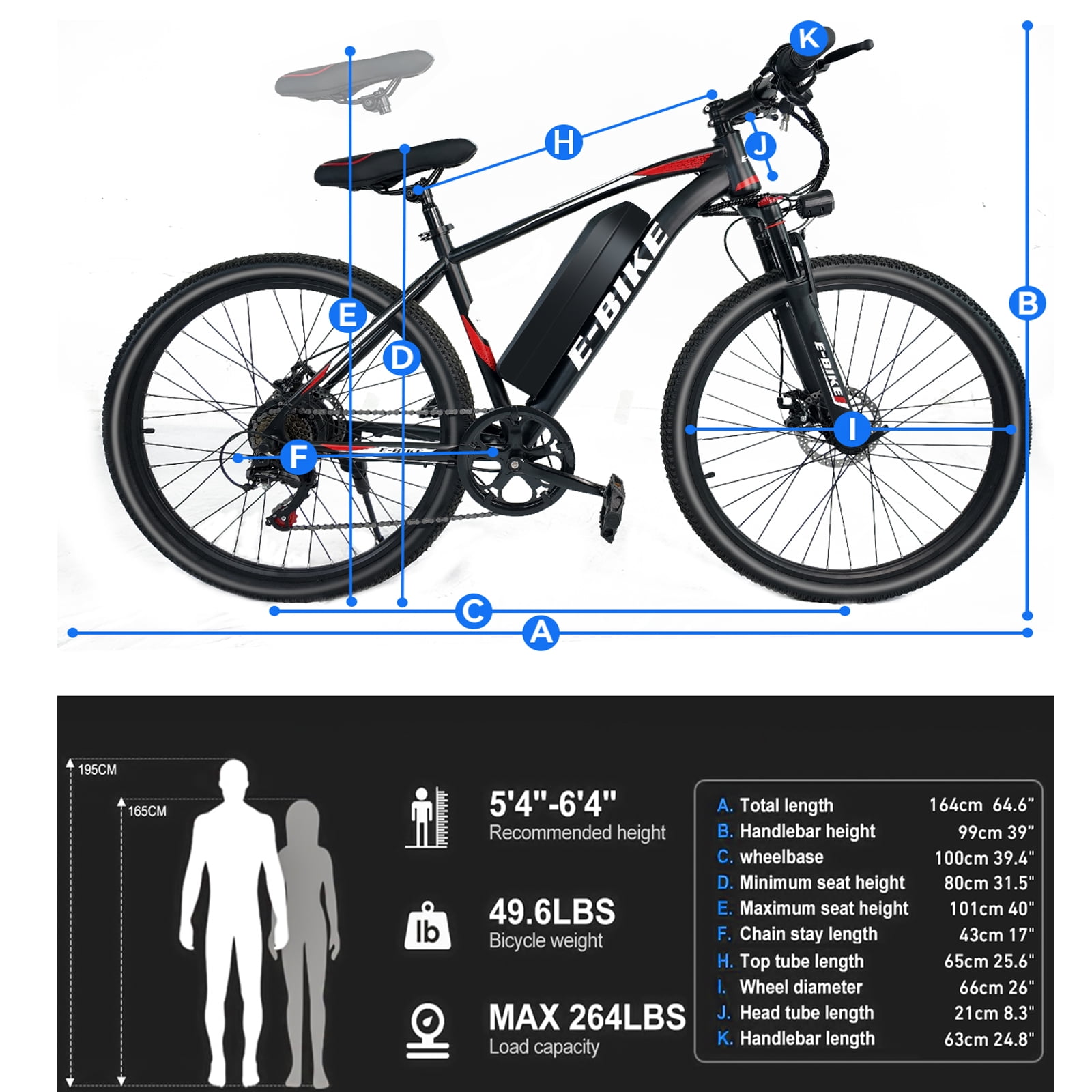 Setohet 26 in Electric Bike for Adults, High-Torque 1200W Peak Motor, 7-Speed Commuter E-Bike (Black, 26 in) xbs59