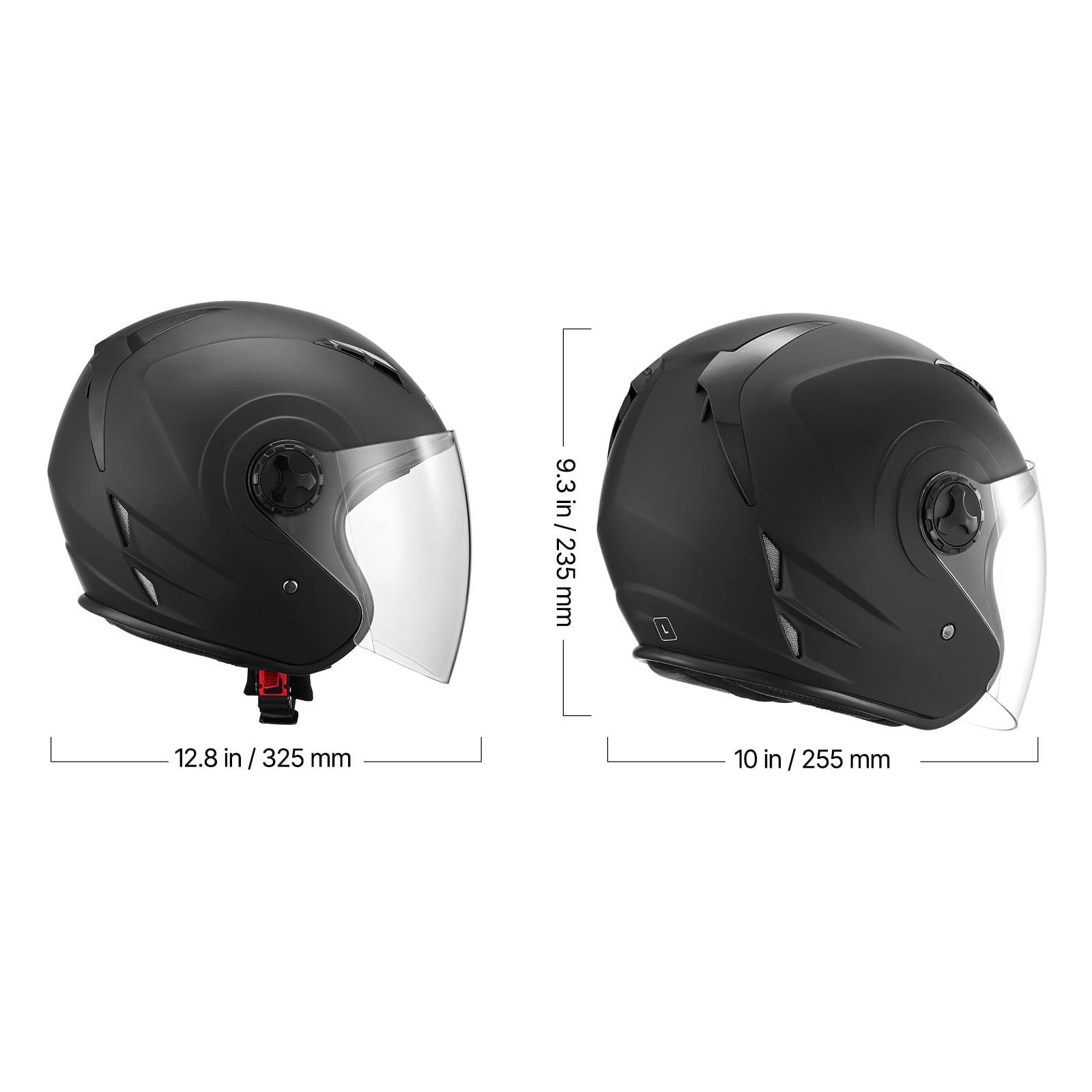 KFFKFF 3/4 Open Face Motorcycle Helmet, DOT Certified Street Riding Gear with Clear Shield and Removable Liner (Matte Black, L) 4gwuv