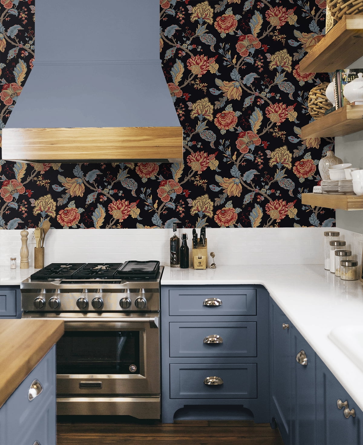 NextWall Kianna Jacobean Peel and Stick Wallpaper (Ebony, 20.5 in. W x 18 ft. L) r9heq