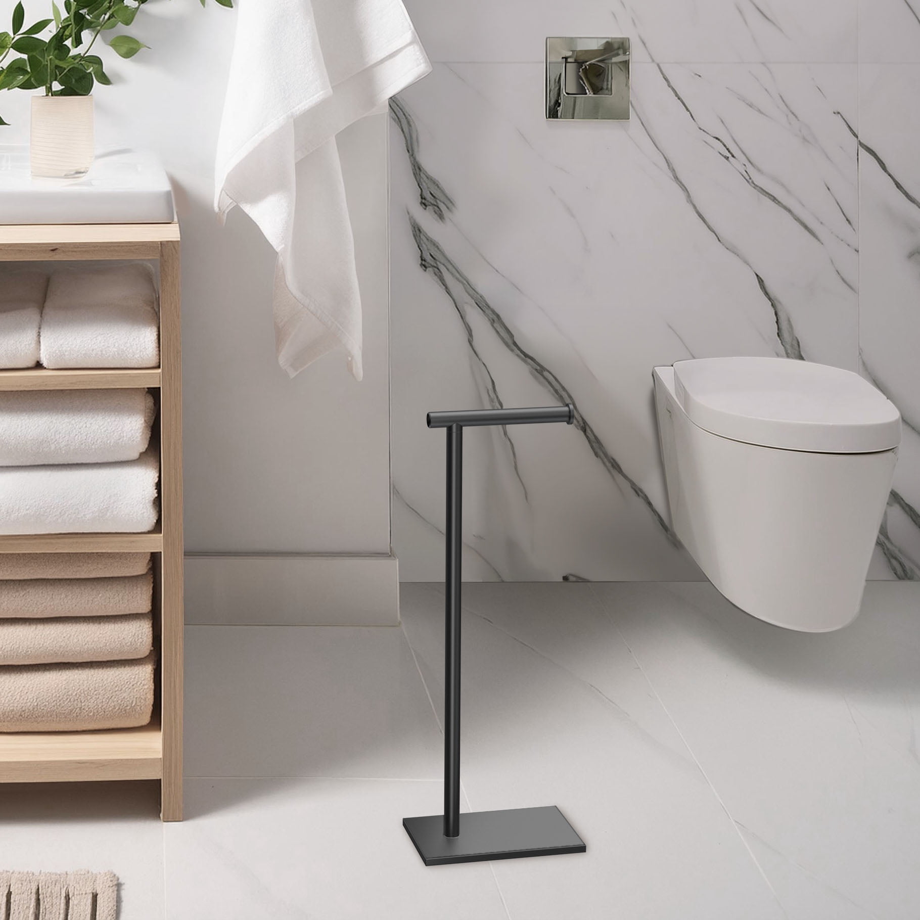 Gatco 1431MX Square Freestanding Toilet Paper Holder (Matte Black, 24 in Height) 4mnee