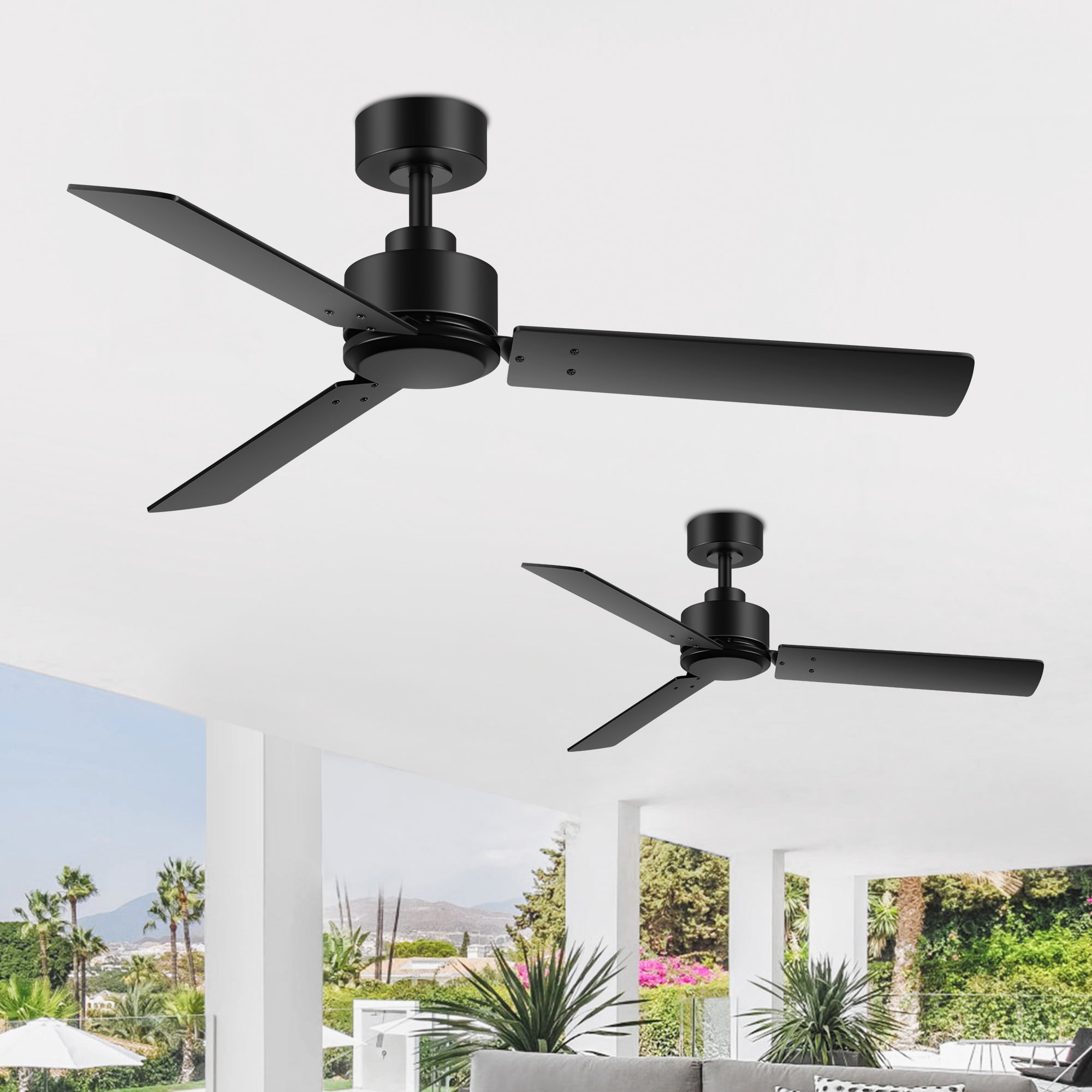 ALKAFY Industrial Ceiling Fan 2-Pack, 48 in Remote Control, 6-Speed Reversible DC Motor, Indoor Outdoor Use (Black, 2-Pack) p259w