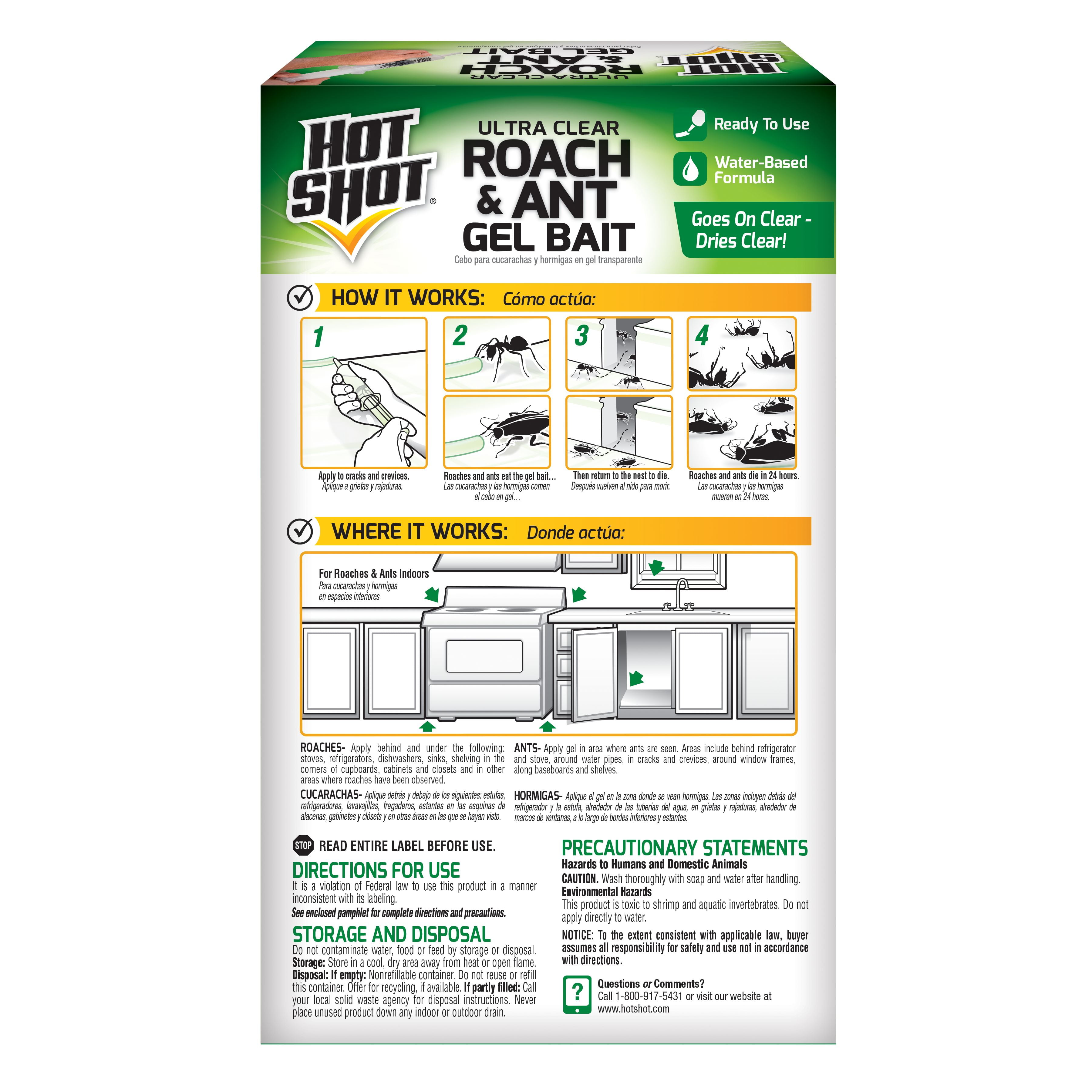 Hot Shot Ultra Clear Roach and Ant Gel Bait, Indoor Pest Control Treatment (Clear, 2.5 oz) 4k73o