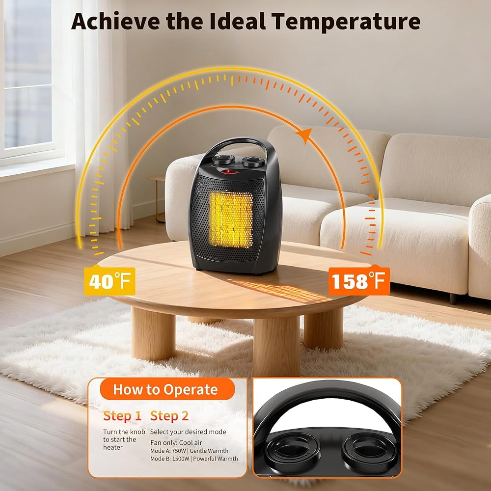Eastvita Electric Space Heater, Ceramic Desk Heater & Fan with Thermostat (Black, 2.2 lb) y4m06