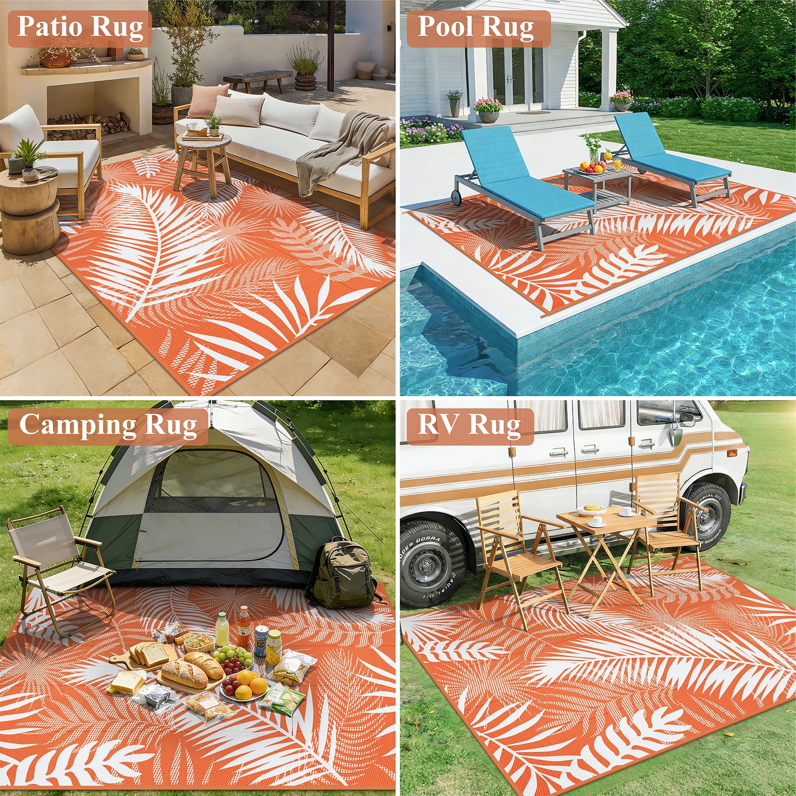 MeyJey Reversible Outdoor Area Rug, Waterproof Plastic Mat for RV Patio and Camping (Orange, 6 ft x 9 ft) 3xi4v