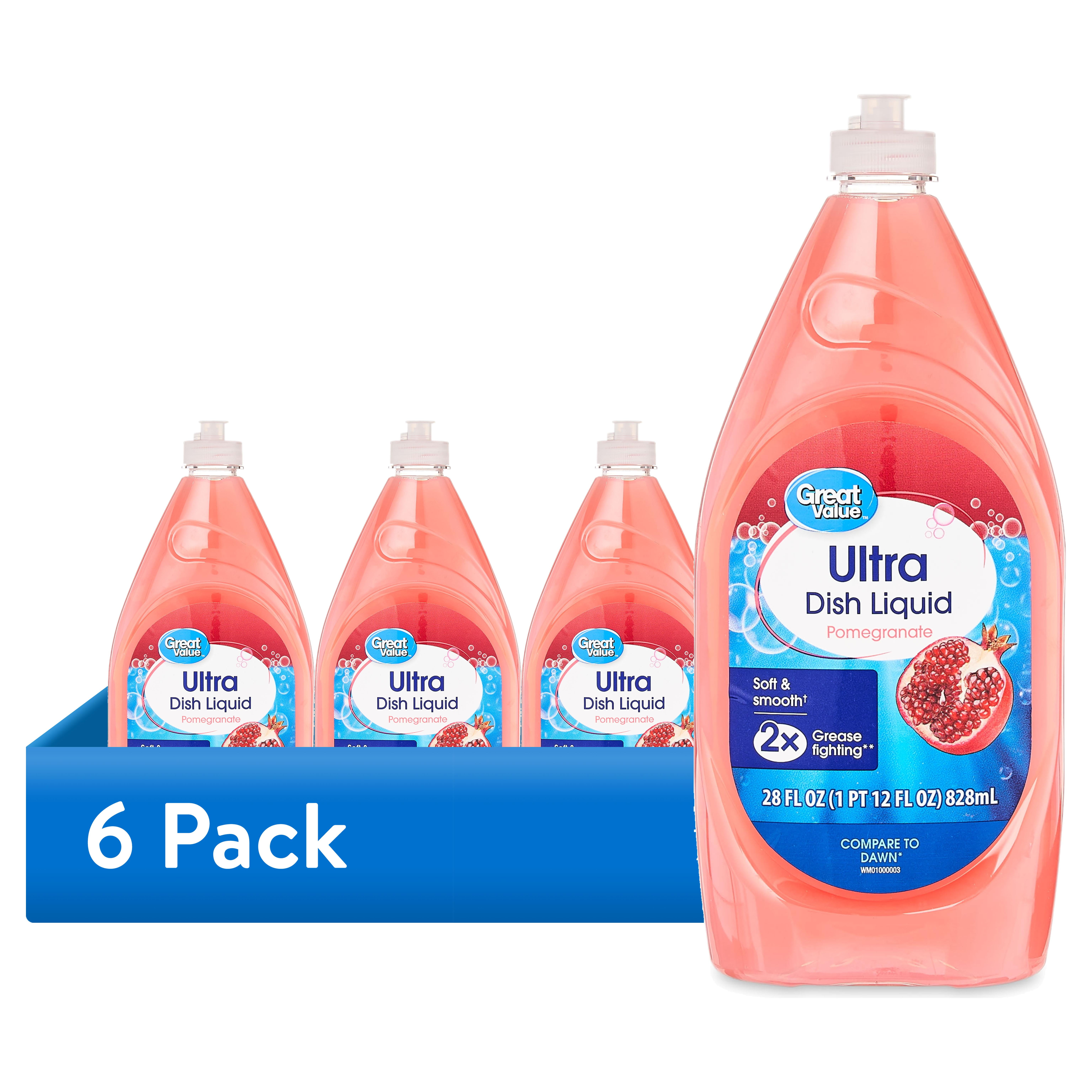 Great Value Ultra Dish Liquid Soap, Pomegranate Scent, Grease Fighting Formula (6 Pack, 28 fl oz) zeelp