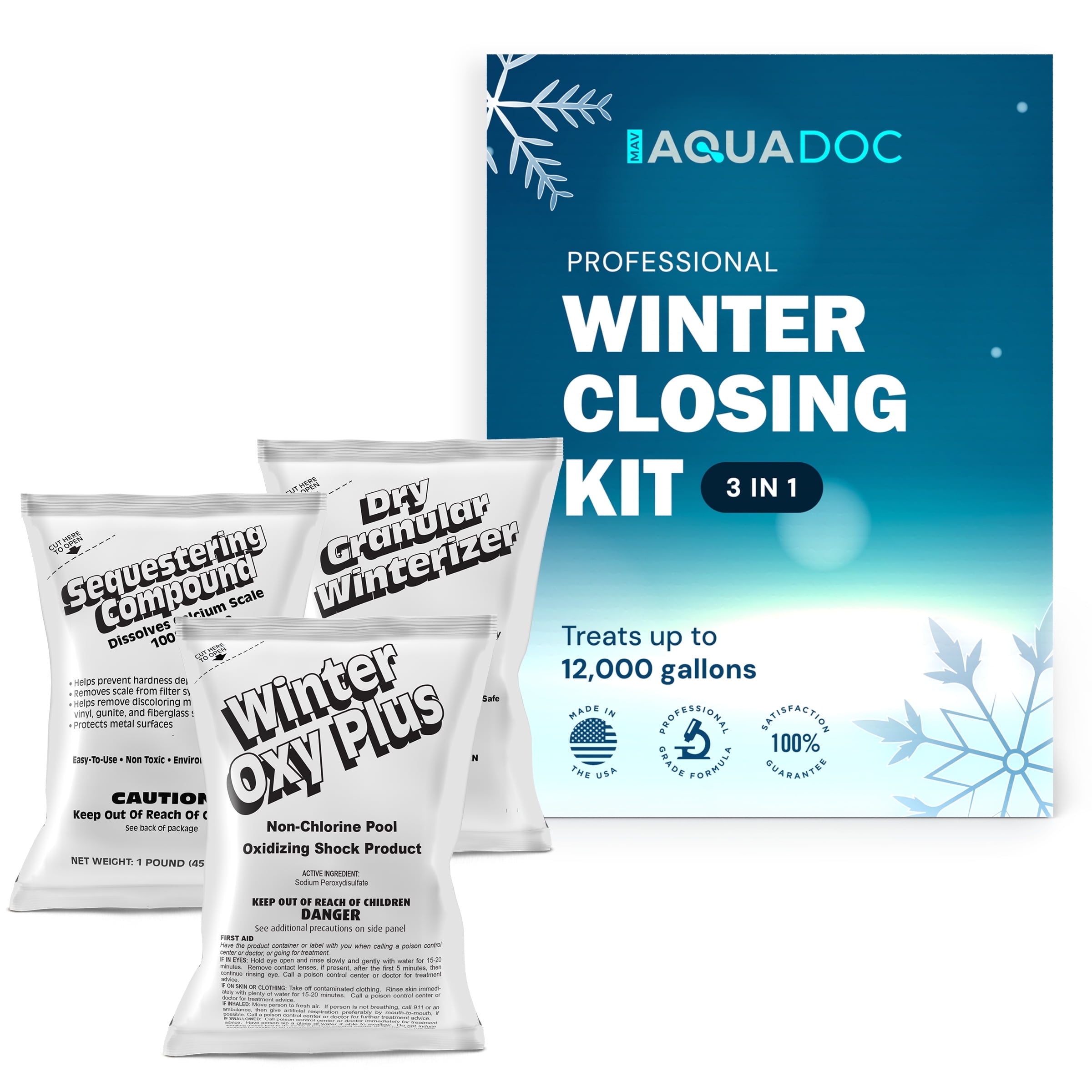 AquaDoc Pool Winter Closing Kit, 3-Part Winterizing Chemical Set for Above Ground & Inground Pools (Up to 12,000 Gallons) 6qivh