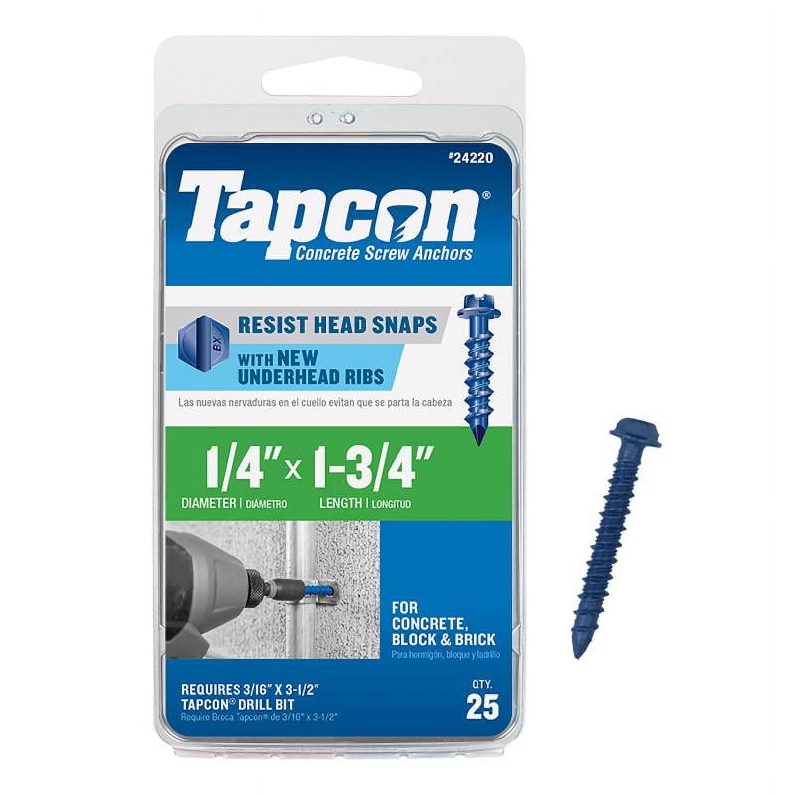 ITW Brands Tapcon Concrete Anchors, Hex-Washer-Head, Heavy-Duty Fasteners (Blue, 1/4 in x 1-3/4 in, 25-Pack) 1aegv
