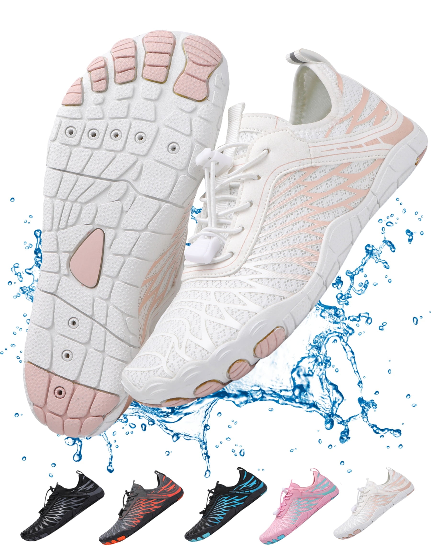 BERANMEY Barefoot Water Shoes for Women & Men, Wide Toe Box Hiking & Swimming Sneakers (White, 9 US) t0d7s
