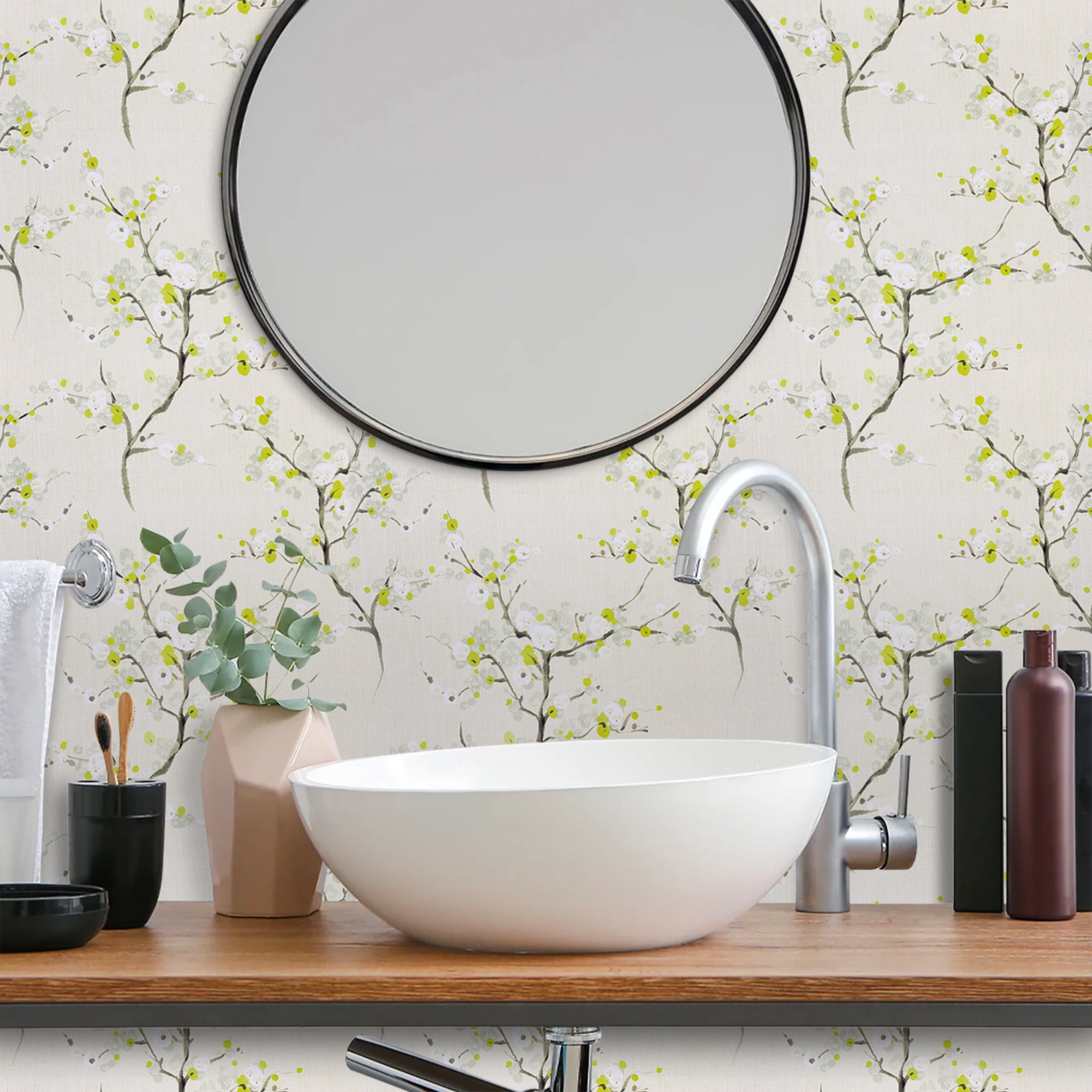 Abyssaly Floral Peel and Stick Wallpaper, Removable Self-Adhesive Decorative Wall Covering for Bedroom and Living Room (Beige, 17.7 in x 393.7 in) 1t1x1