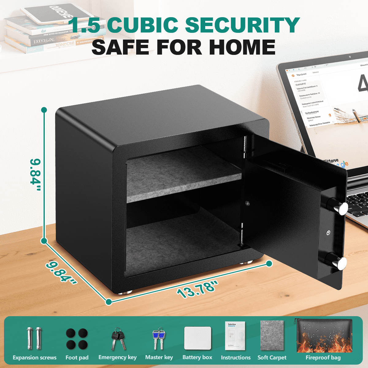RYCUZO Home Security Safe Box with Digital Keypad and Adjustable Shelf (Black, 1.5 cu ft) e6jtl - Image 10