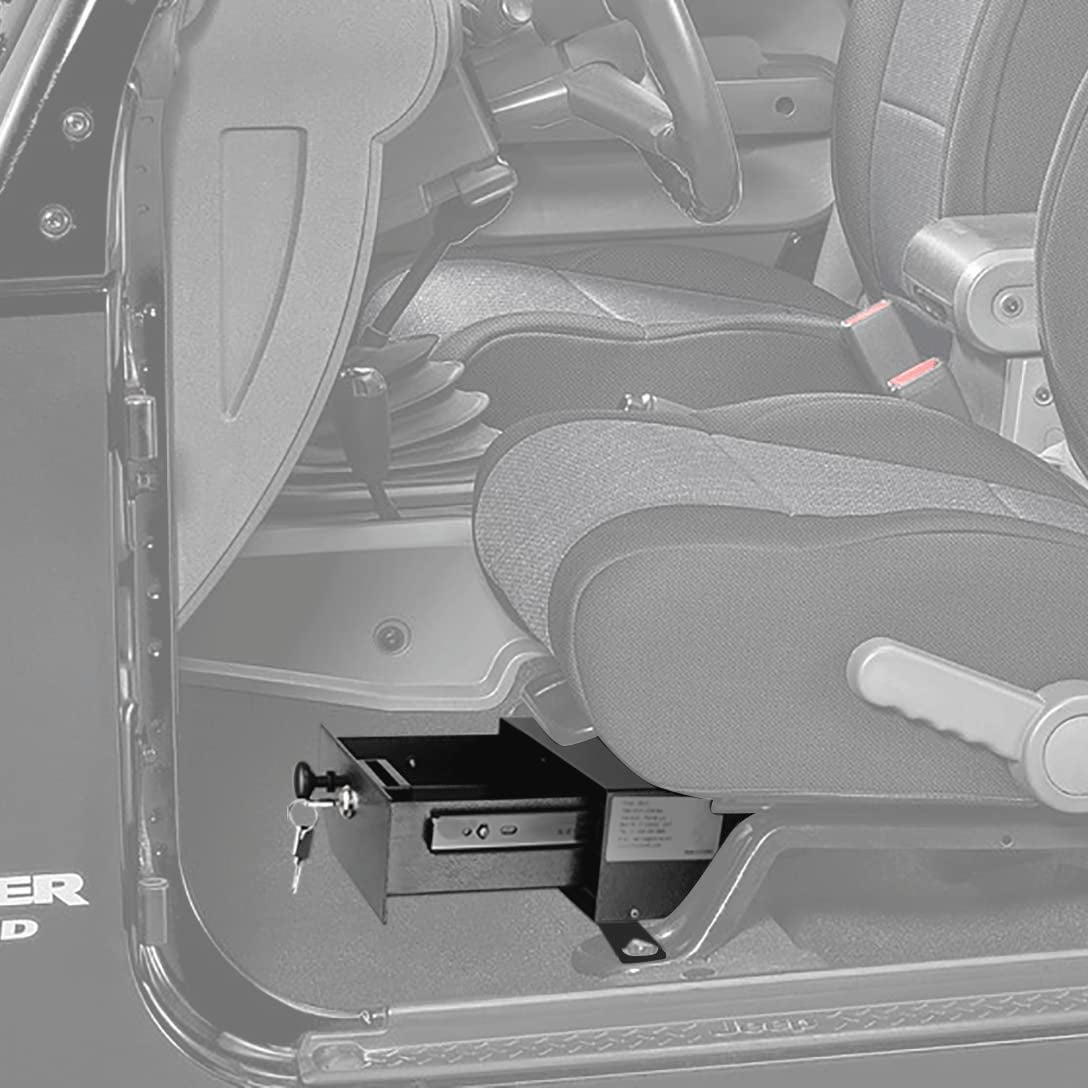 Pochar Under Seat Security Drawer for Jeep Wrangler JK 2007-2018 (Black, 17 in x 7.5 in x 3.25 in) yruwl