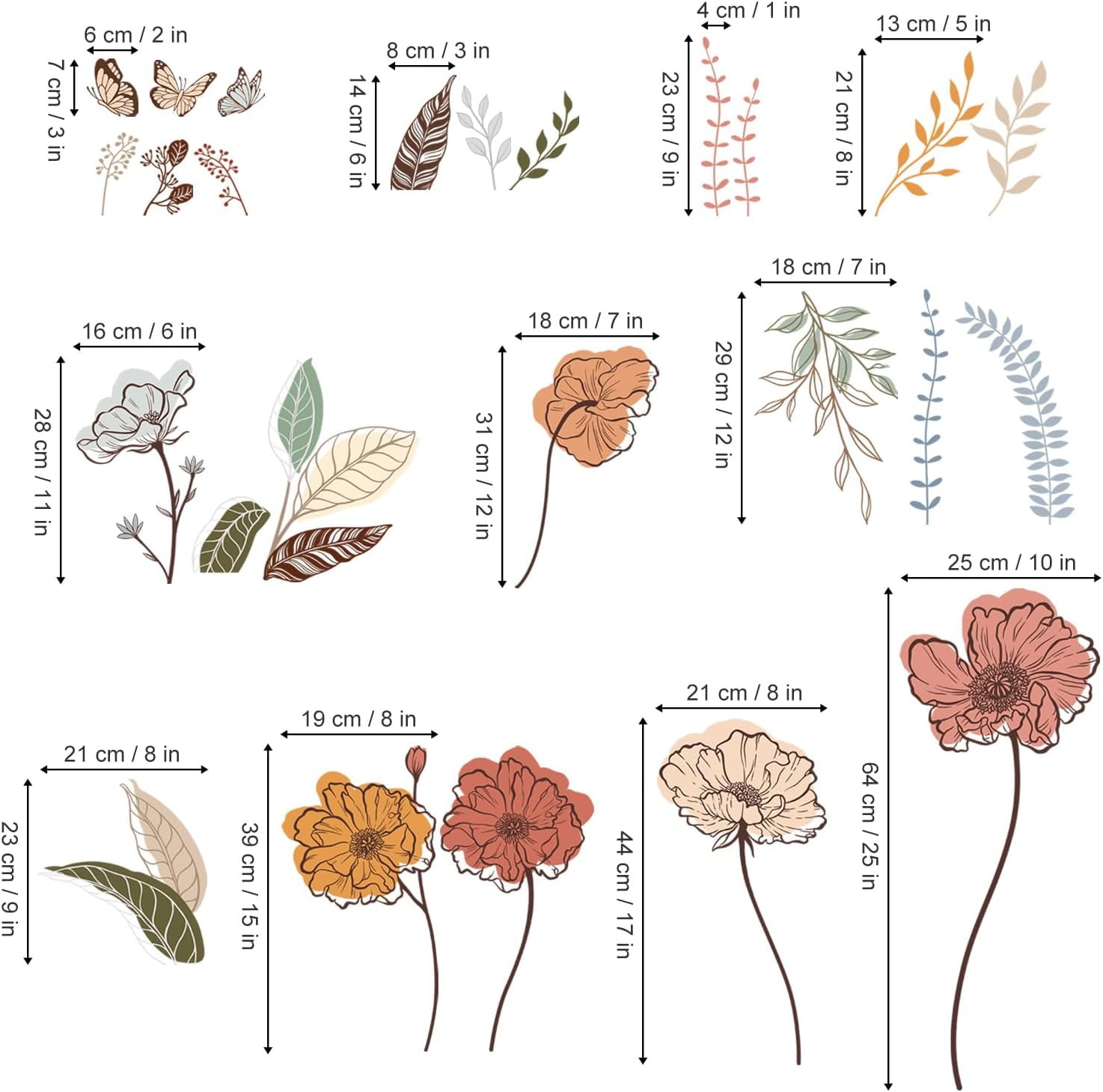 Jimin Boho Wildflower Wall Decals, Peel and Stick Floral Grass Art for Living Room Bedroom (Multicolor, 47.2 in x 15.7 in) 33i7p