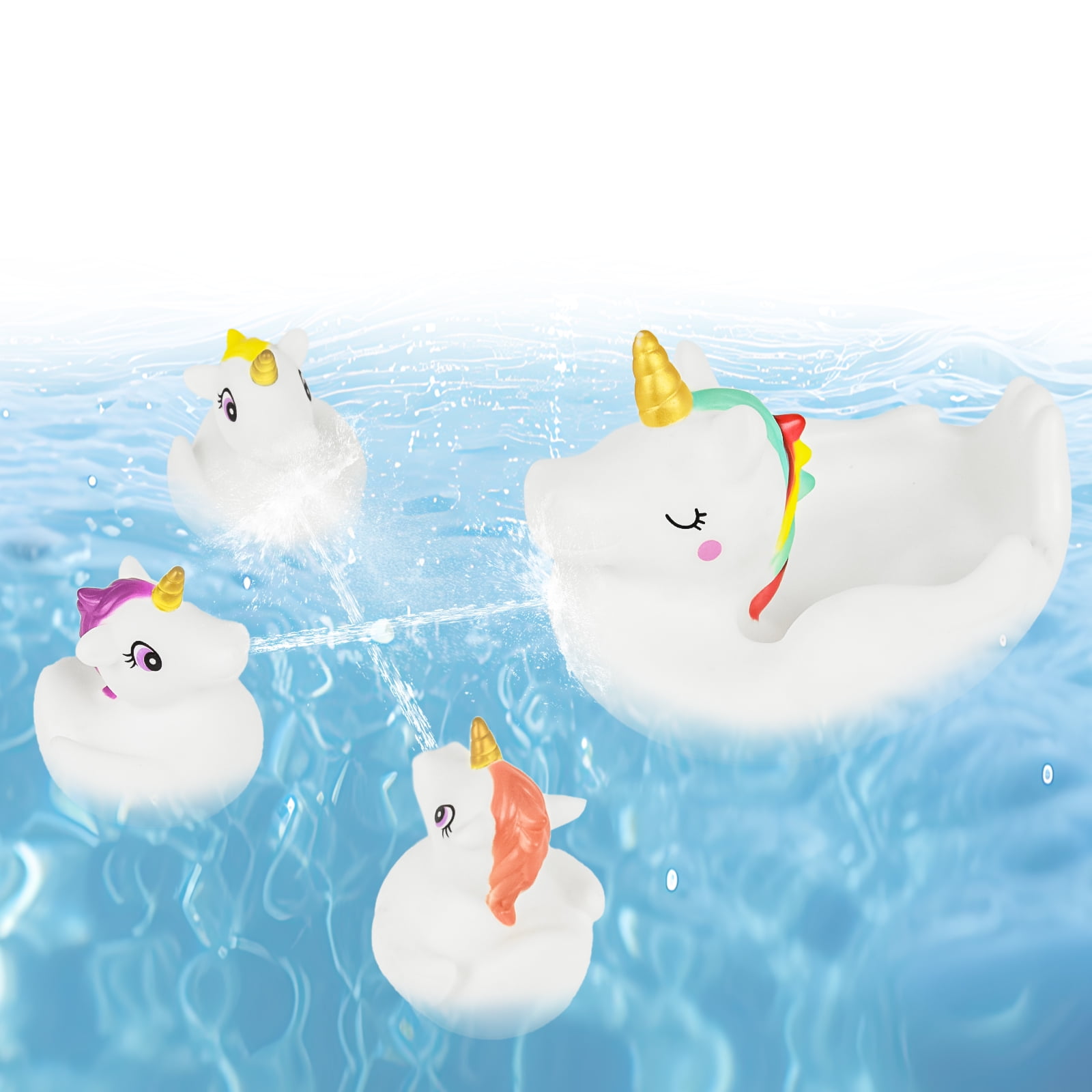 Timy Unicorn Bath Toy Set Floating Water Spray Toys for Toddlers (White, 4 Pcs) npju6