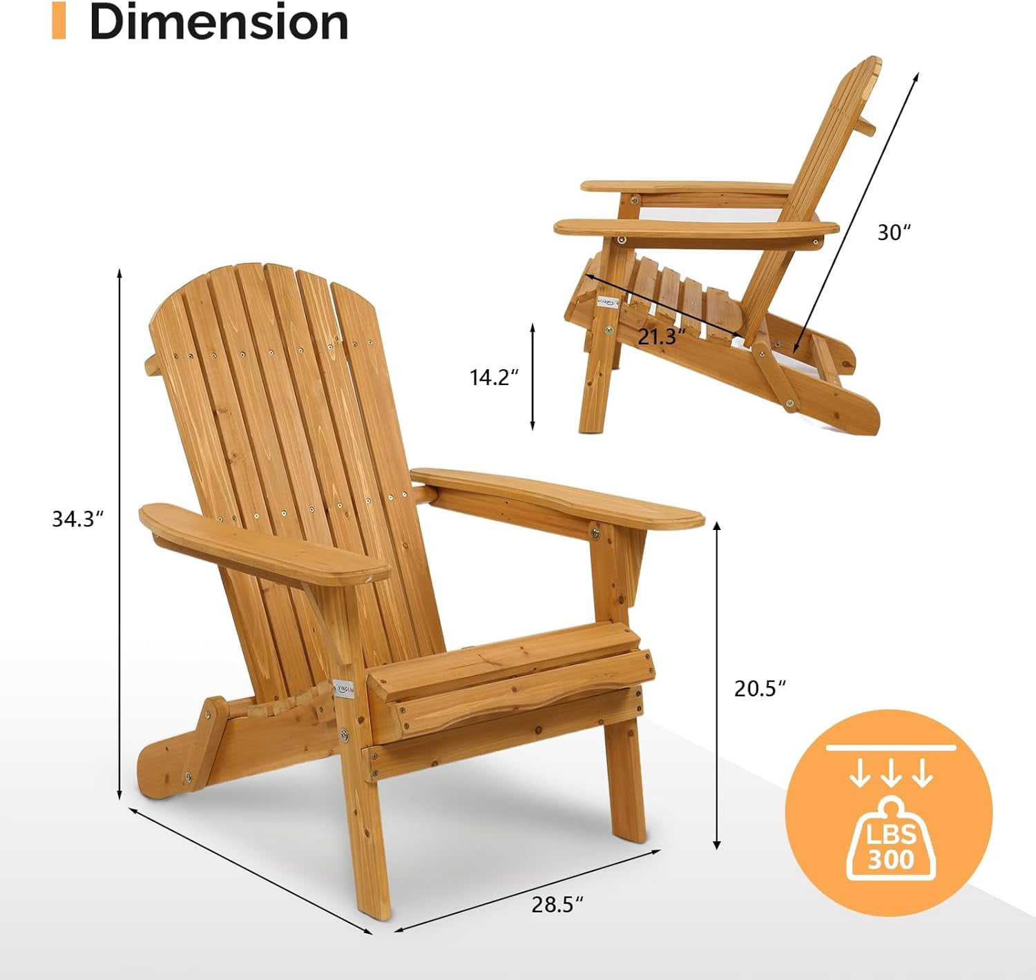 PEXMOR Folding Adirondack Chair, Heavy-Duty Wood Patio Lounge Chair for Fire Pit (Brown) 9yb8x
