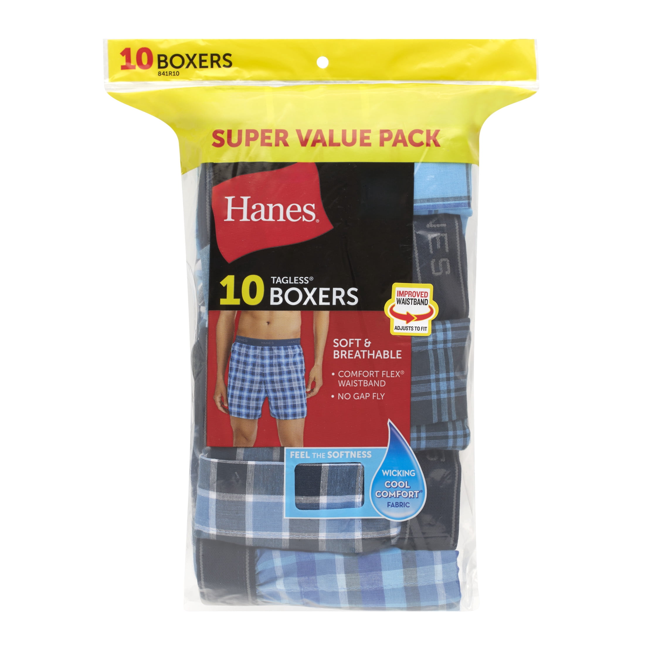 Hanes Men's Moisture-Wicking Boxer Underwear, Cotton Blend, Breathable Comfort (Blue, 10-Pack) 73tpv