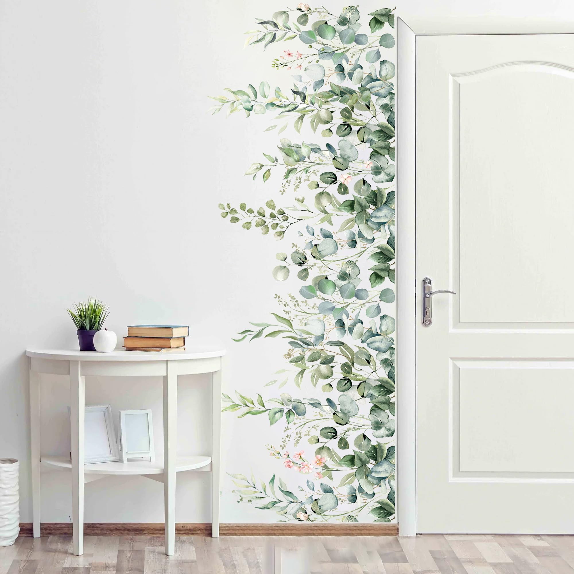 Neasyth Watercolor Floral Wall Decals, Peel and Stick Hanging Leaf Plant Giant Wall Stickers for Bedroom and Living Room (Green, 3 Sheets) nkj7n