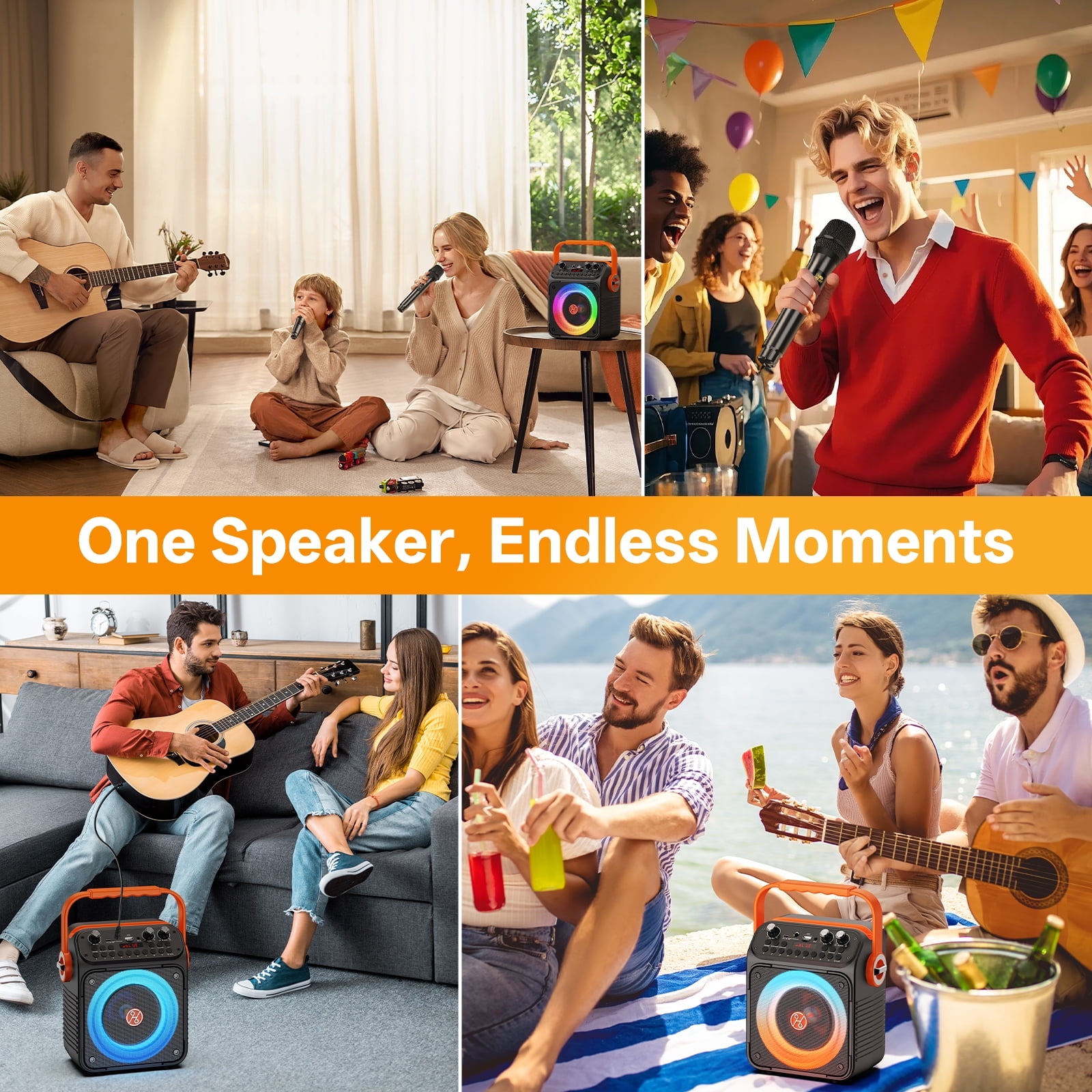 JAUYXIAN Portable Karaoke Machine with 2 Wireless Microphones, Bluetooth Speaker and LED Party Lights (Black, 4.6 lb) jkp9a