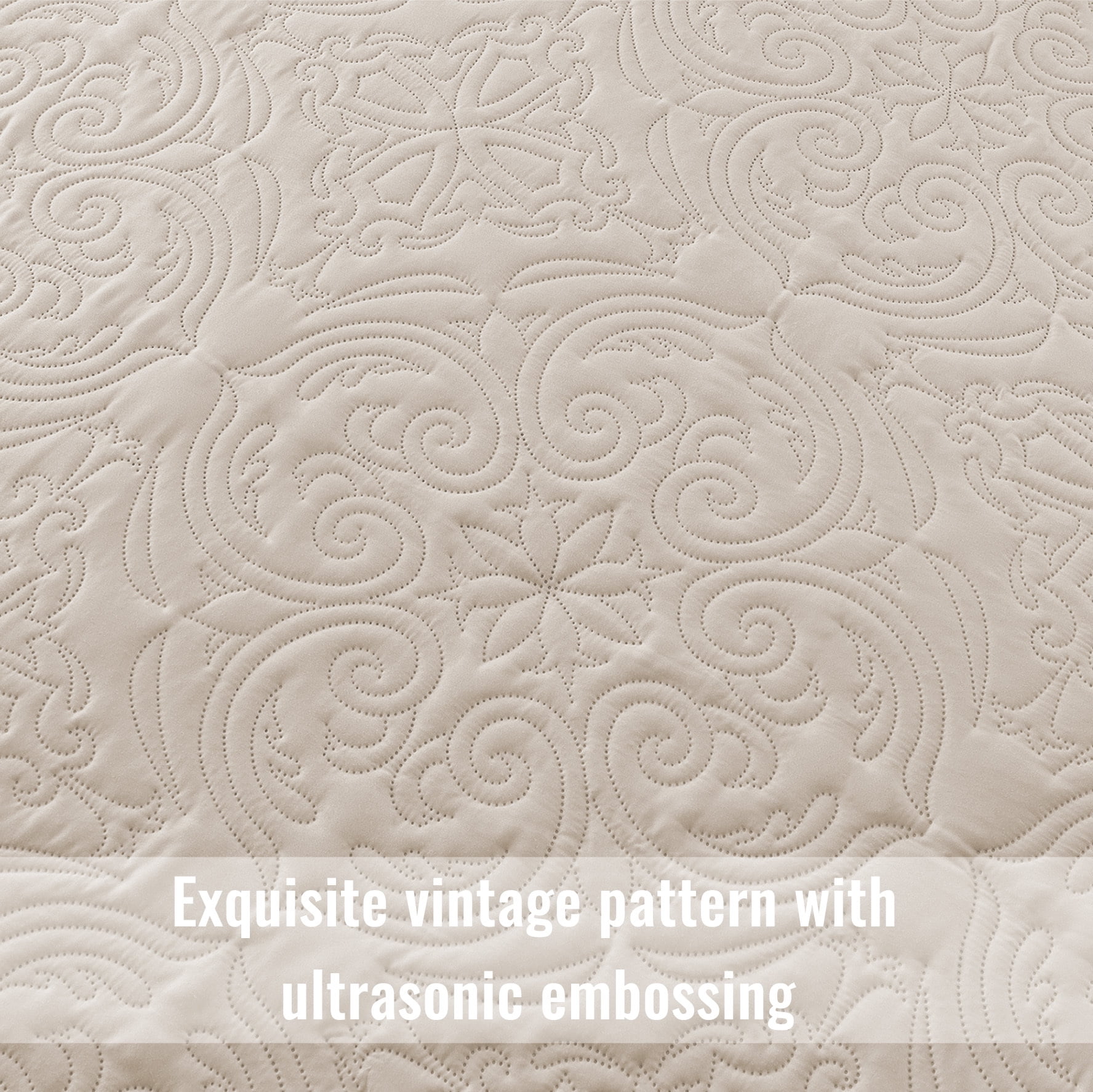 Exclusivo Mezcla Queen Quilt Bedding Set, Lightweight Vintage Embossed Bedspread with Pillow Shams (Beige, 96 in x 90 in) kfkcc
