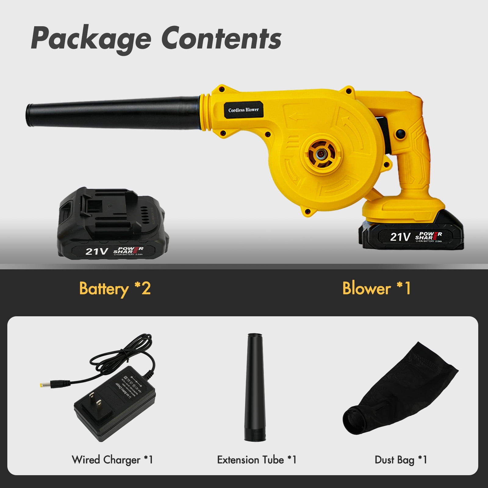 CATGOOD 20V Cordless Mini Leaf Blower and Vacuum, High-Power Electric Handheld Air Blower with 2 Batteries (Black, 2-Pack Battery) govfc
