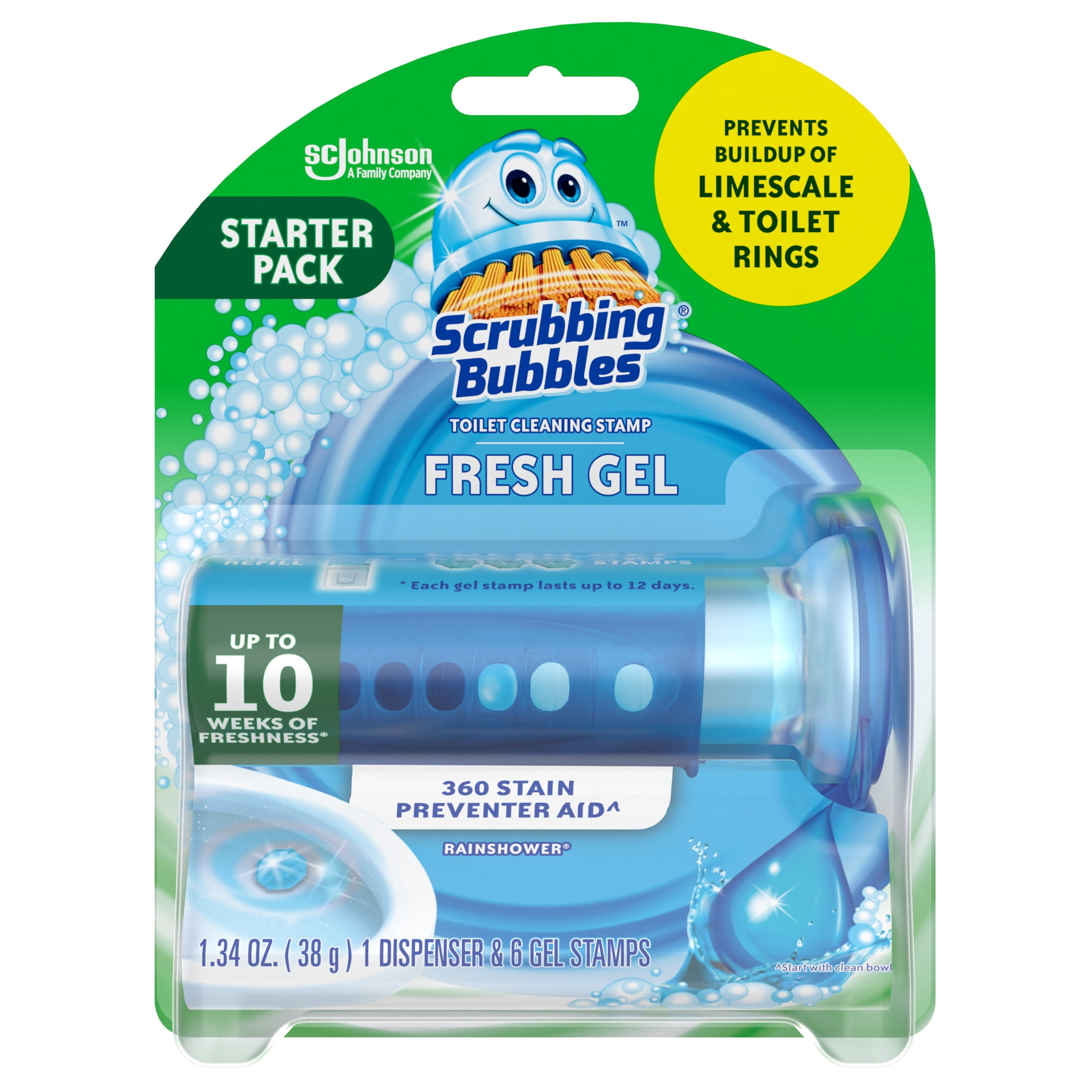 Scrubbing Bubbles Automatic Toilet Bowl Cleaner Gel Stamp, Rainshower Scent (6 Gel Stamps) j5n7e