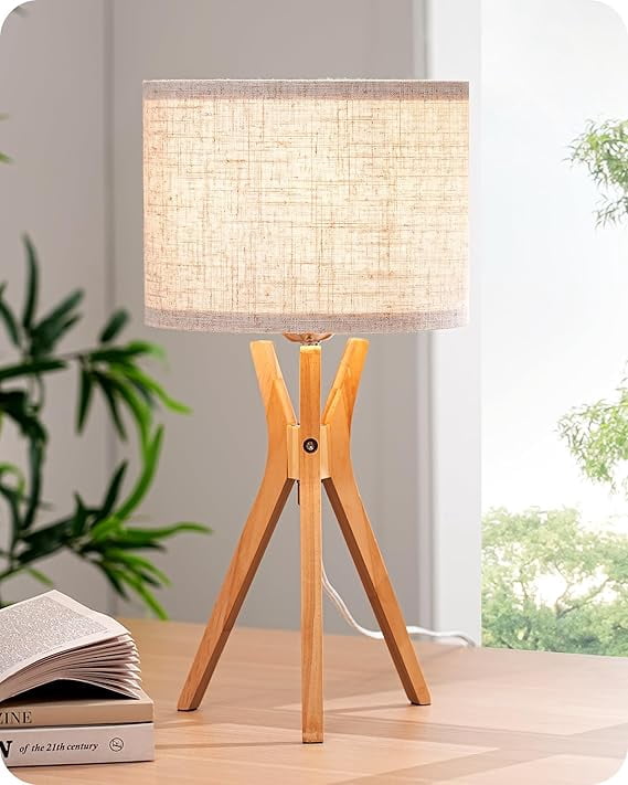 EDISHINE Tripod Table Lamp with Beige Linen Drum Shade (17.5 in) gl0kf