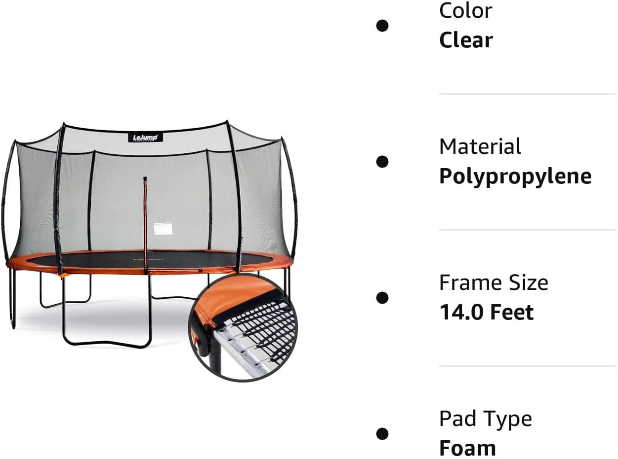 LeJump Flora Springless Recreational Trampoline with Enclosure Net (Orange, 14 ft) 4ez16