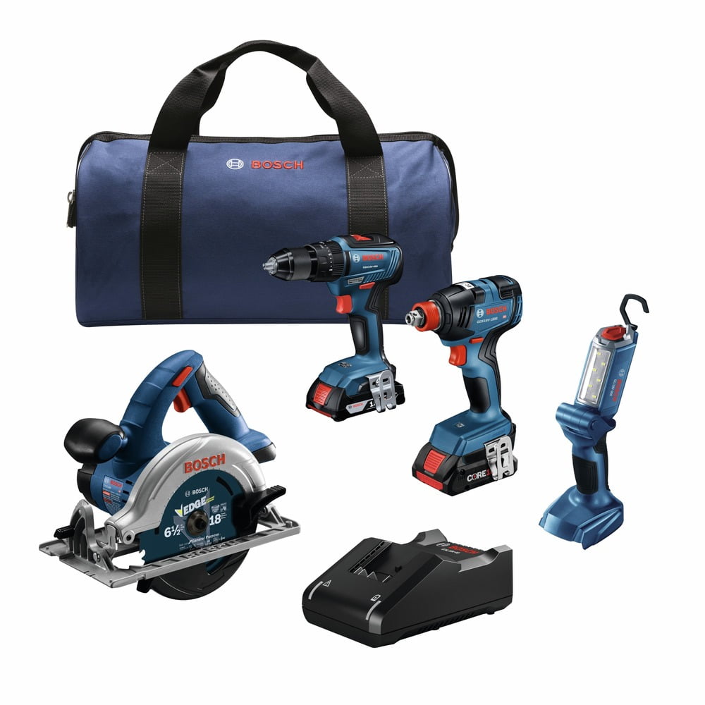 Bosch GXL18V-497B23-RT 18V Brushless Cordless 4-Tool Combo Kit with 2 Batteries (Refurbished, 4 Ah and 2 Ah) 1289e