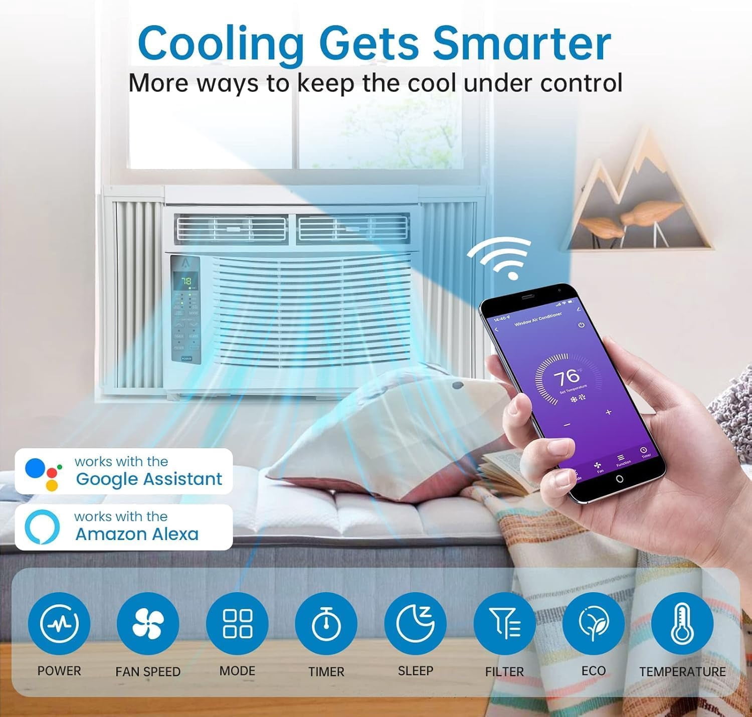 Tropow 6,000 BTU Window Air Conditioner, Fast Cooling for 250 Sq. Ft. Rooms, Smart App & Remote Control (White, 6,000 BTU) eng57