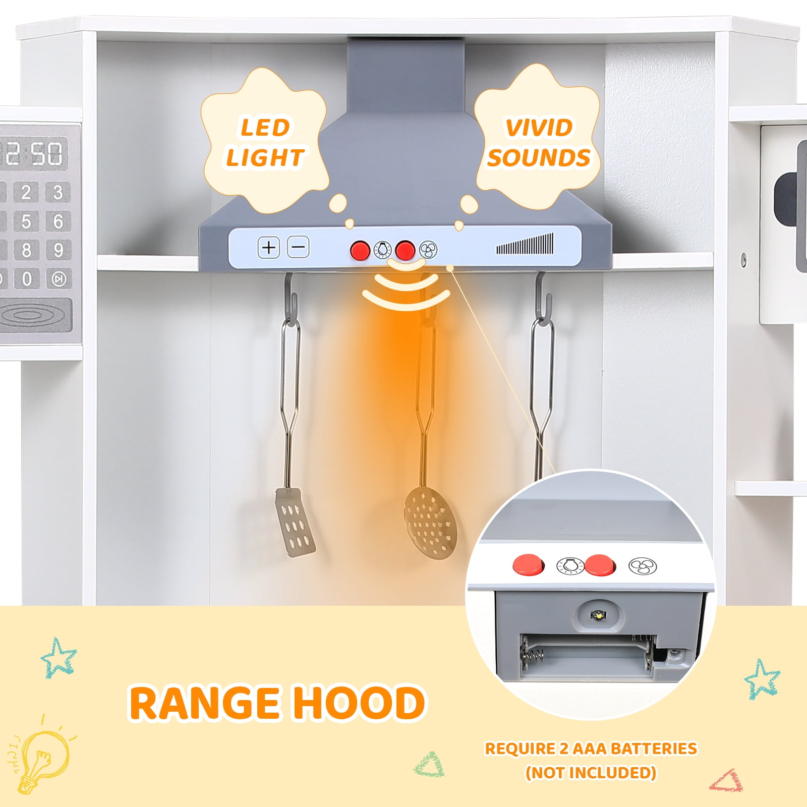 Pirecart Kids Corner Play Kitchen Wooden Cooking Pretend Playset with Lights and Sounds (White) imhzp
